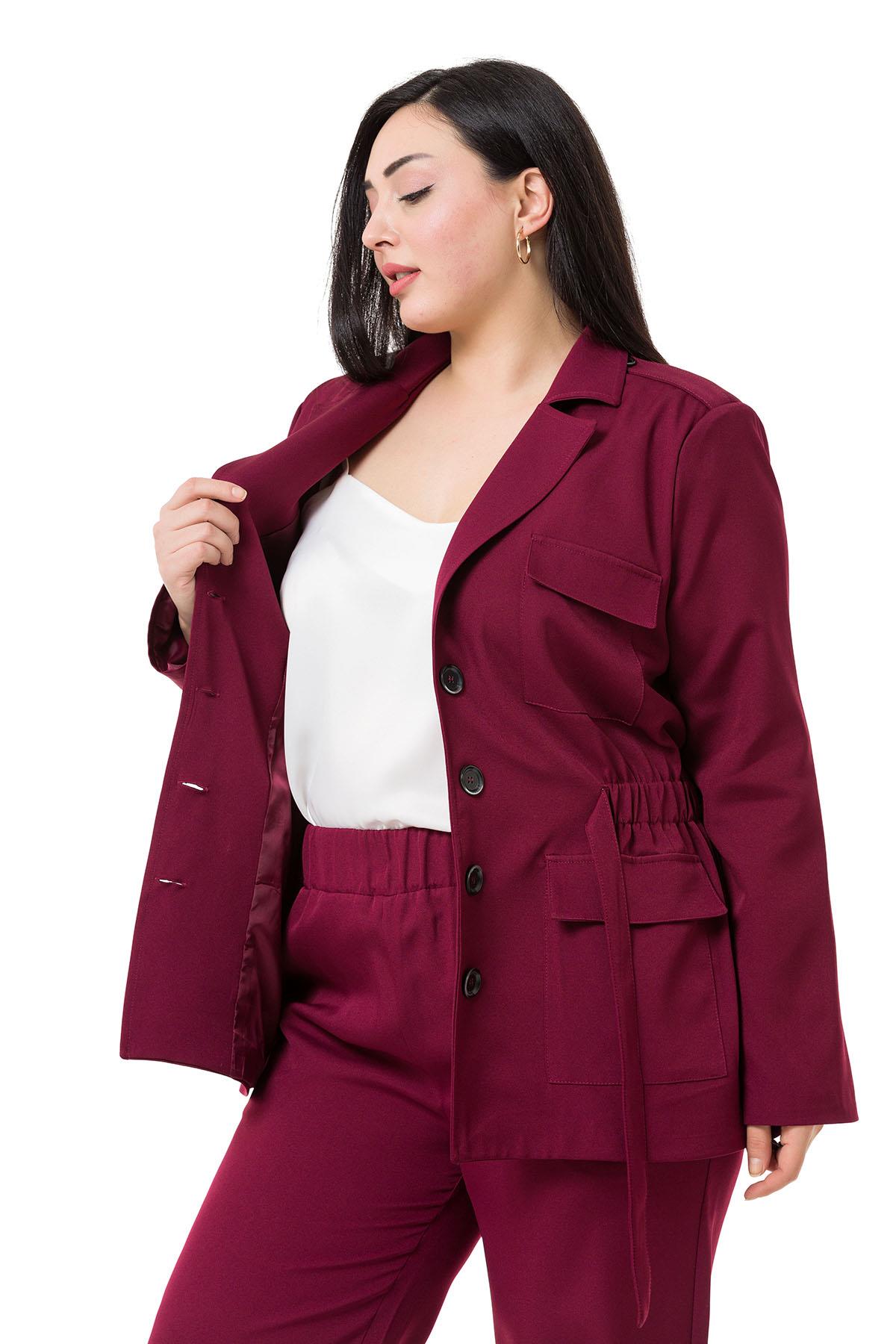 Büyük Beden Ceket Pantolon Astarlı Bordo Takım