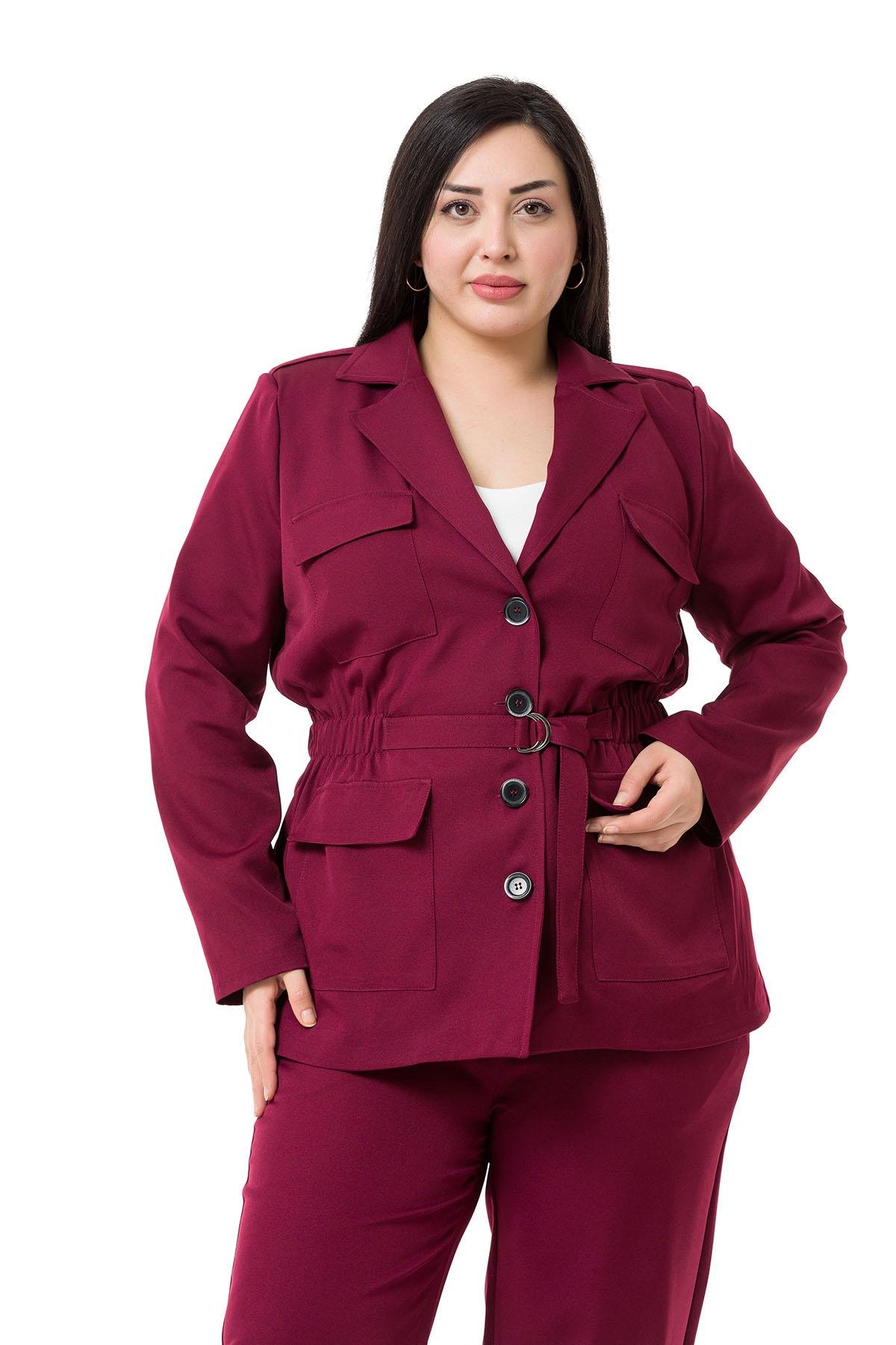Büyük Beden Ceket Pantolon Astarlı Bordo Takım