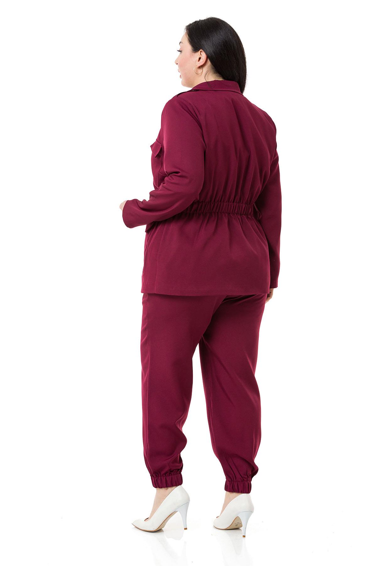 Büyük Beden Ceket Pantolon Astarlı Bordo Takım