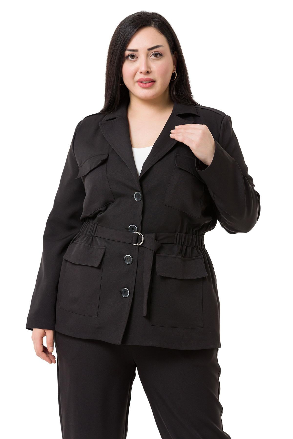 Plus Size Jacket Trousers Lined Black Suit