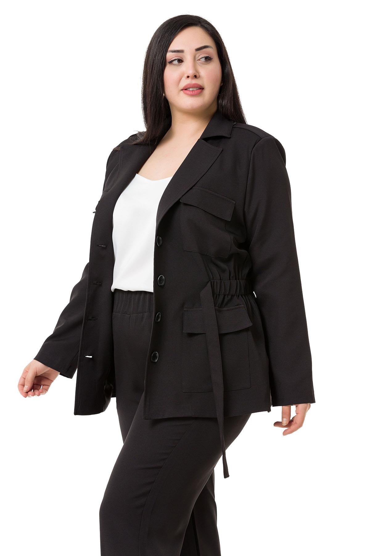 Plus Size Jacket Trousers Lined Black Suit