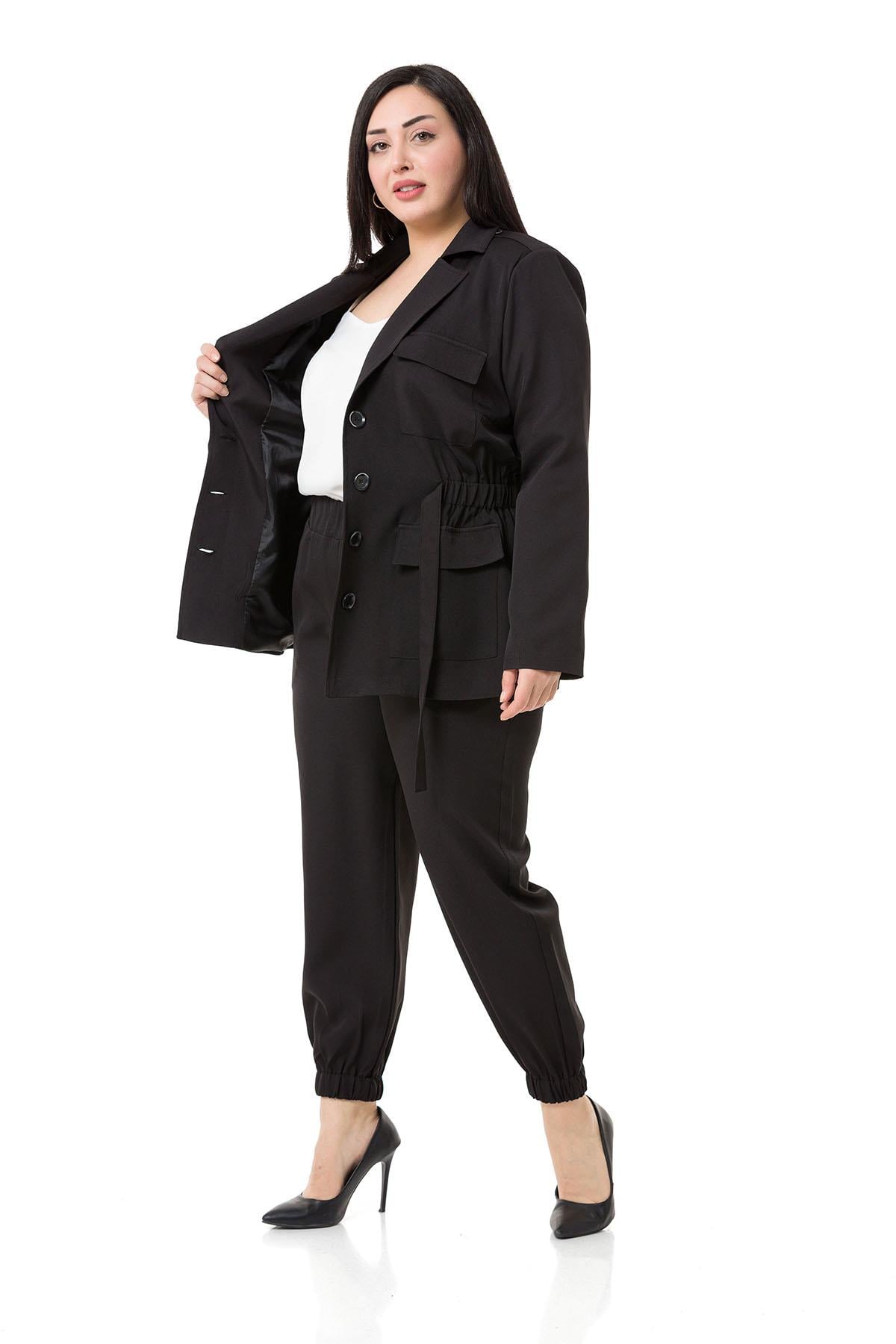 Plus Size Jacket Trousers Lined Black Suit