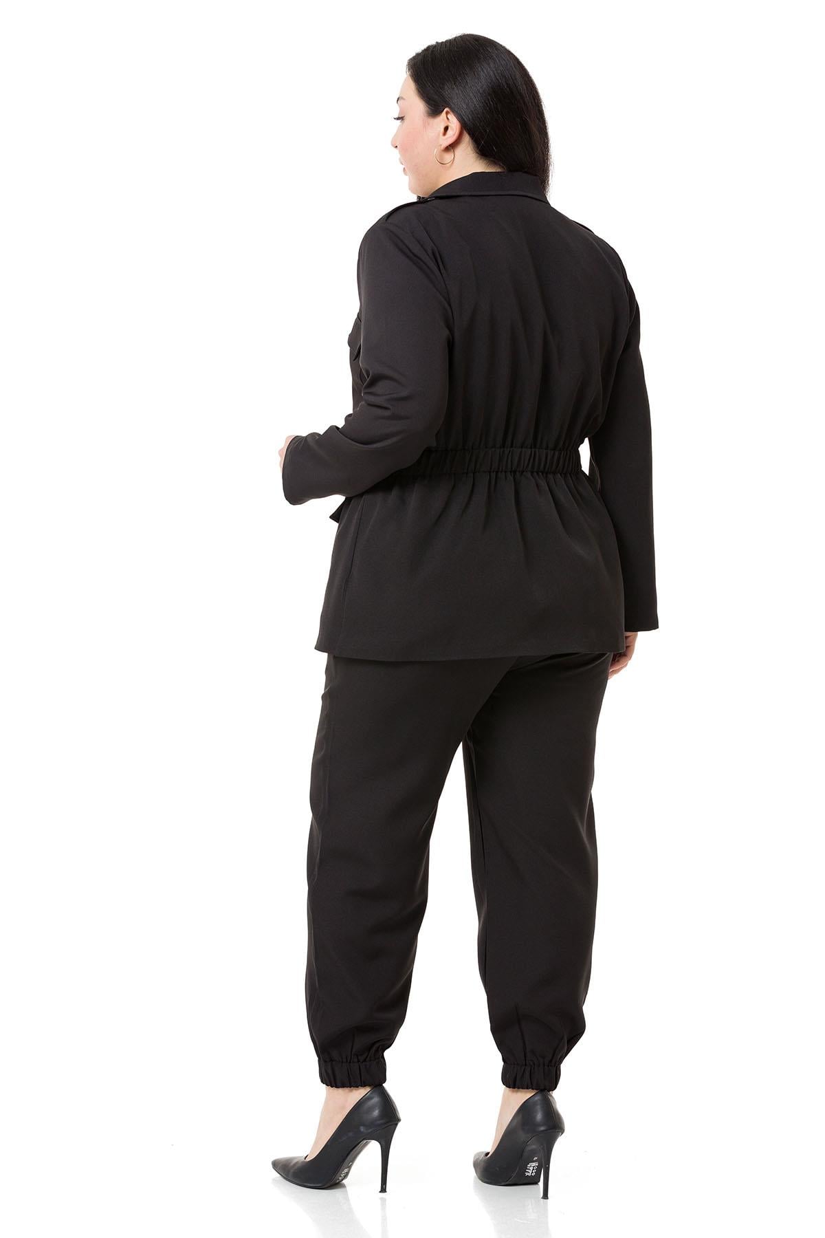 Plus Size Jacket Trousers Lined Black Suit
