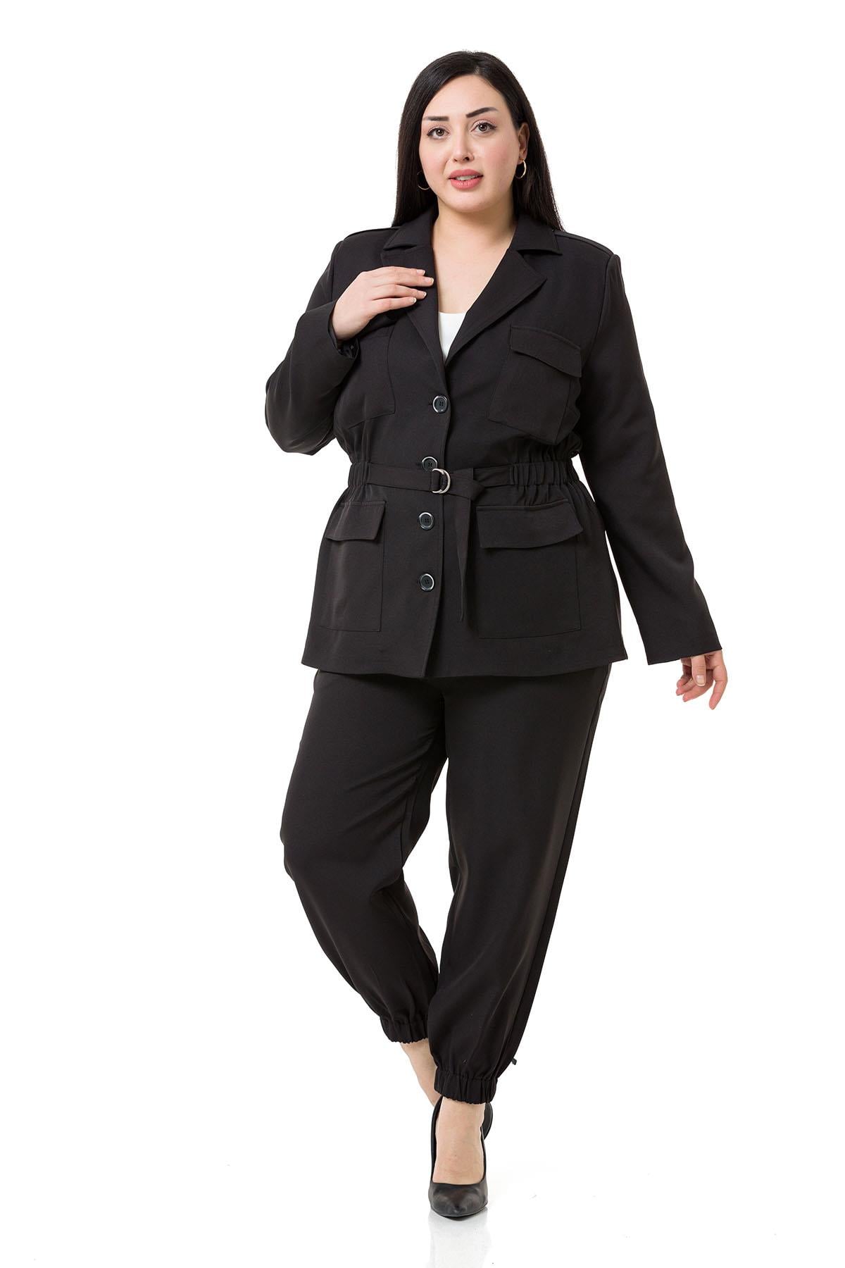 Plus Size Jacket Trousers Lined Black Suit