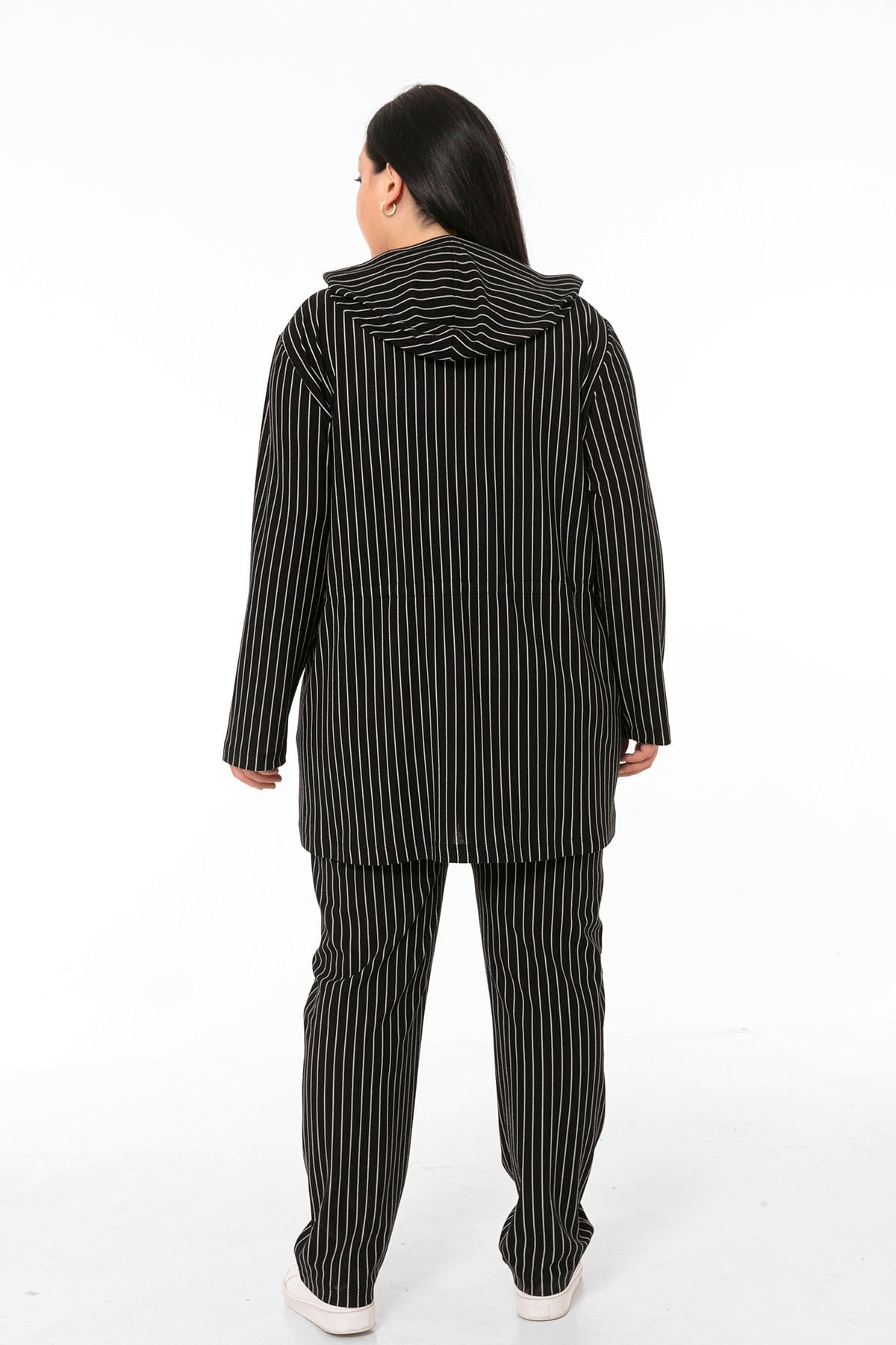 Plus Size Jacket Trousers Black Striped Suit