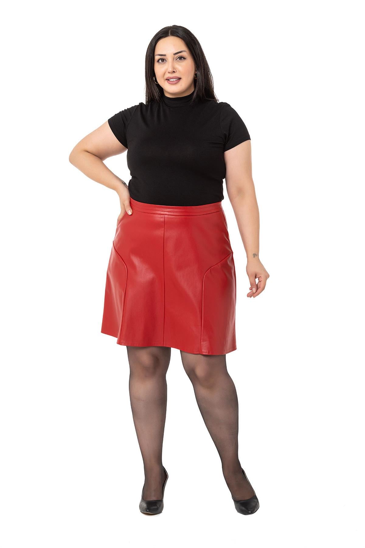 Plus Size Leather Red Mini Skirt