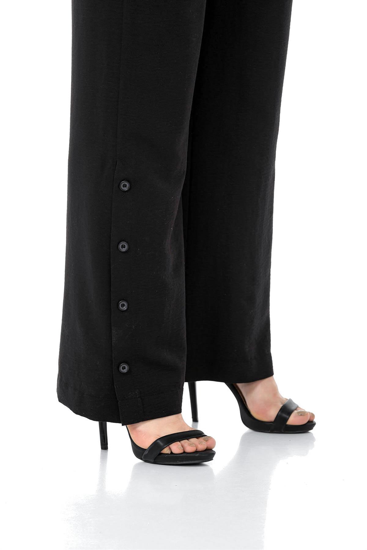 Büyük Beden Düğme Detaylı Bluz Pantolon Aerobin Siyah Takım