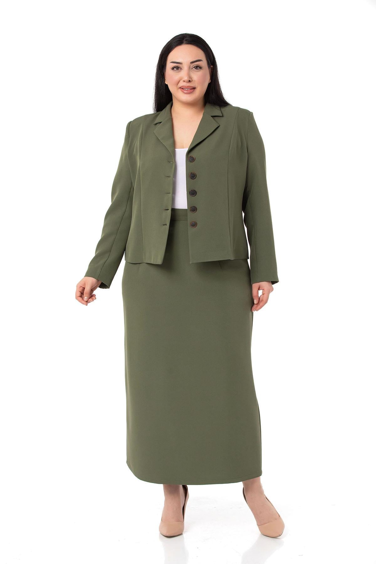 Plus Size Skirt Jacket Khaki Suit