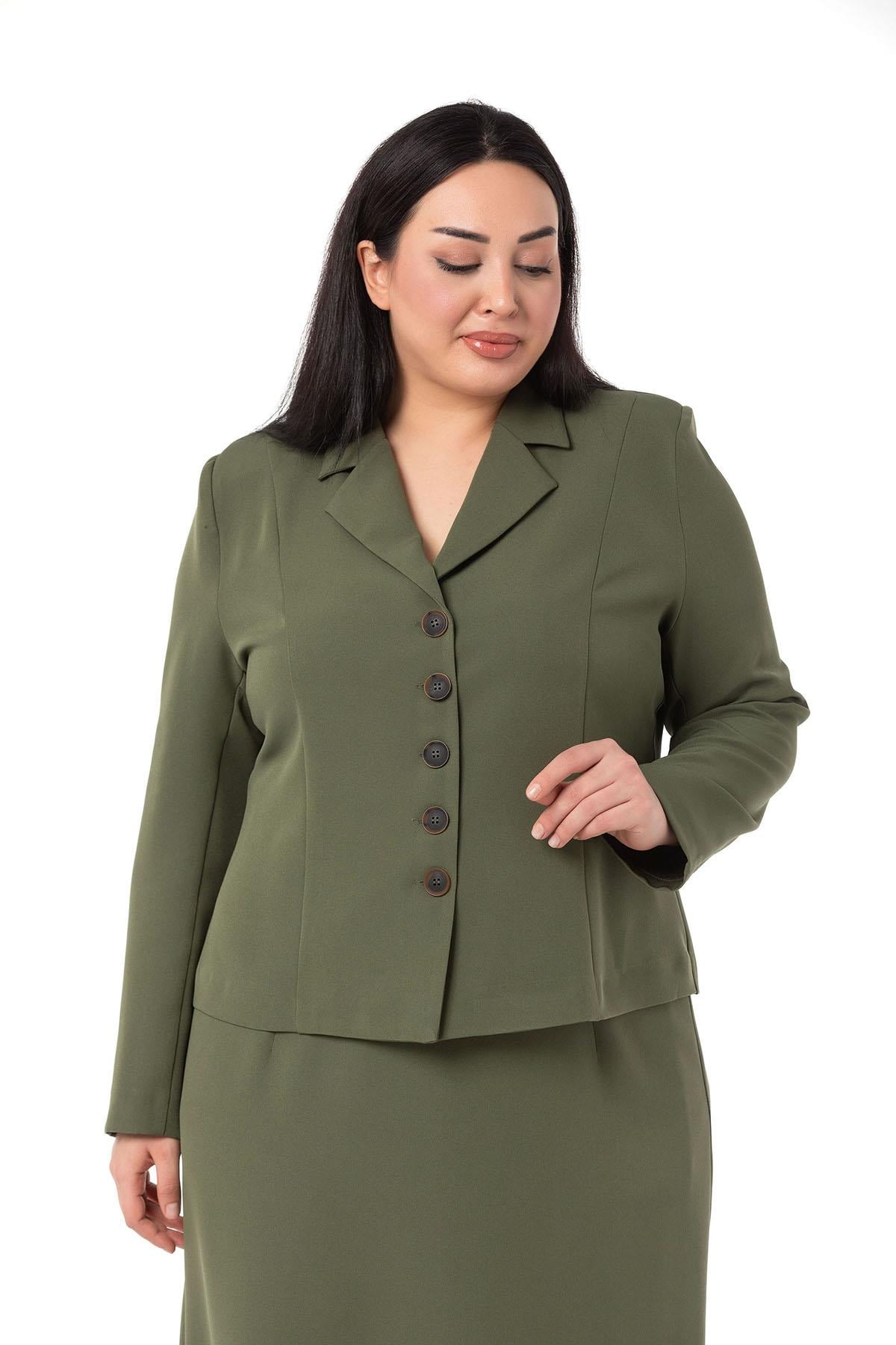 Plus Size Skirt Jacket Khaki Suit