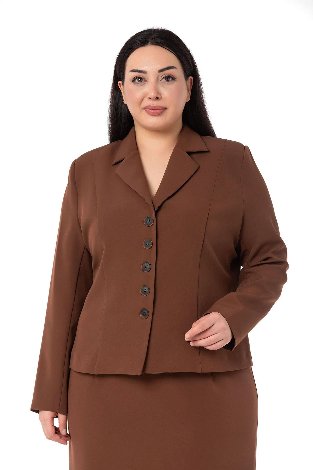 Plus Size Skirt Jacket Brown Suit