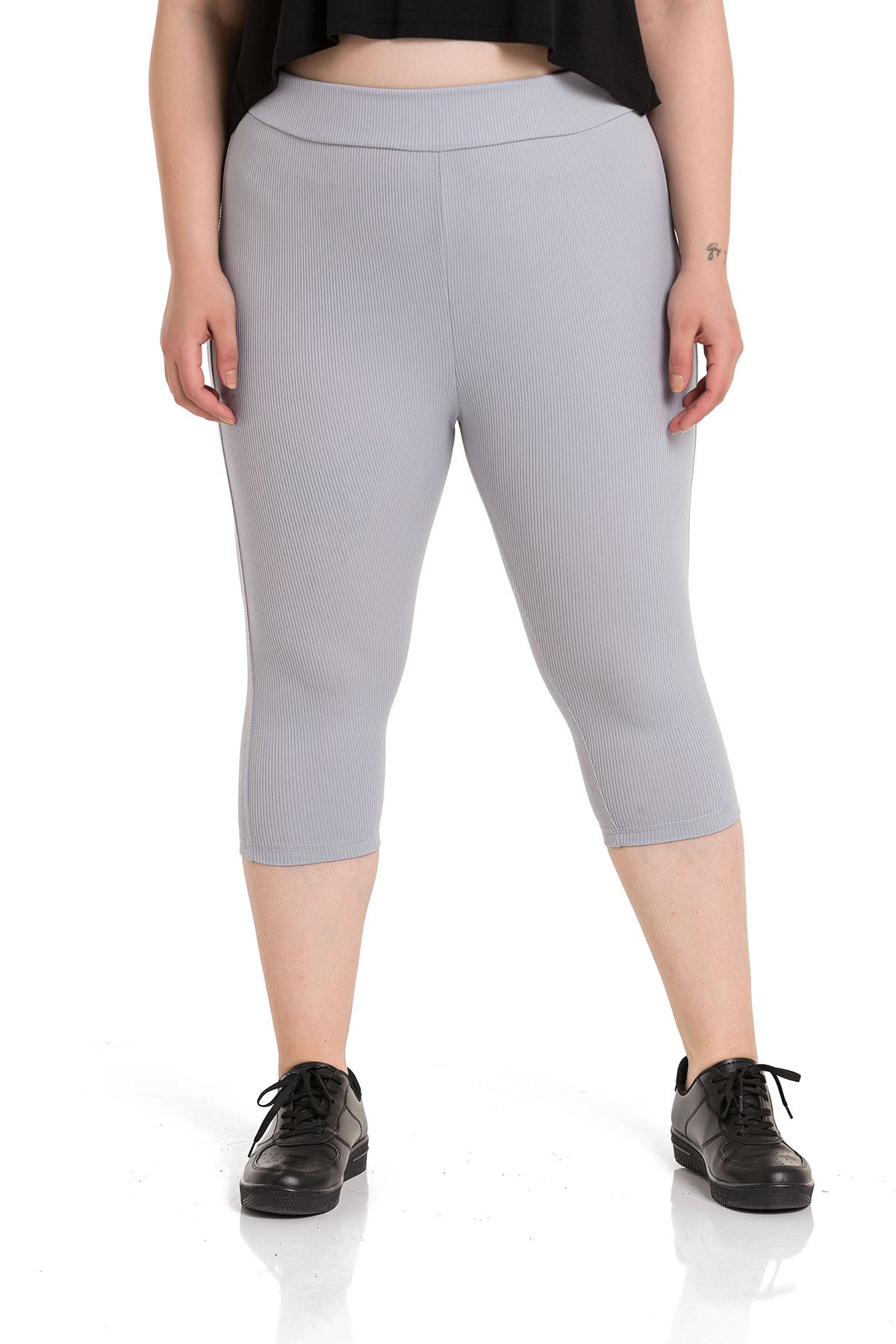 Plus Size Ribbed Waist Elastic Waistband Knee-Length Gray Tights