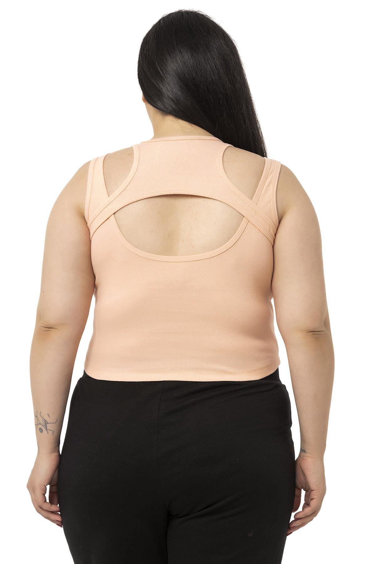 Büyük Beden Göğüs Dekolteli Fitilli Kaşkorse Somon Body