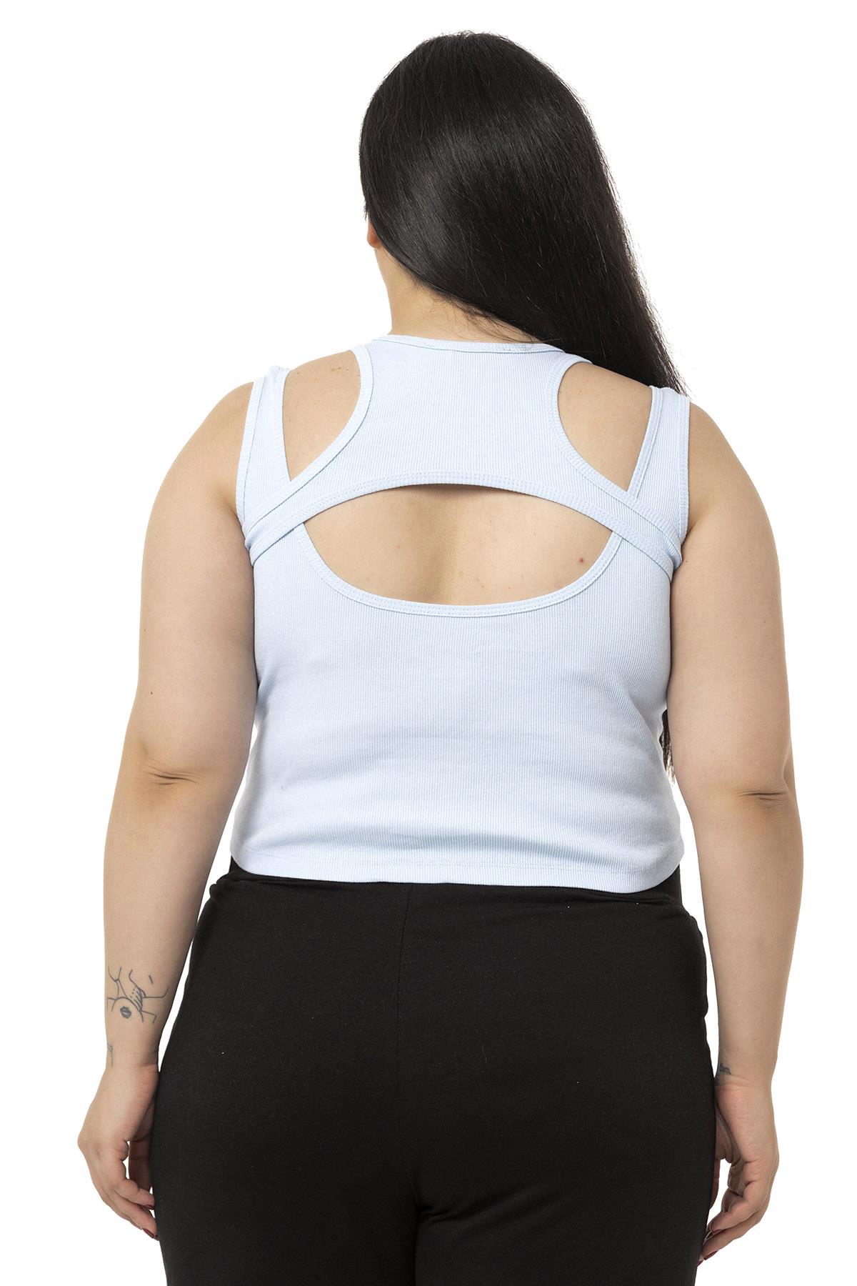 Büyük Beden Göğüs Dekolteli Fitilli Kaşkorse Bebe Mavi Body