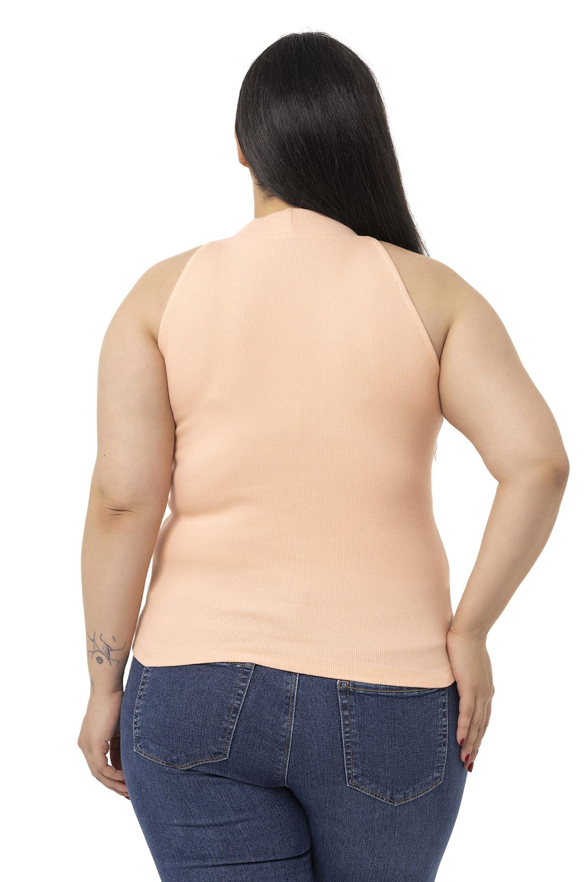 Büyük Beden Halter Yaka Yarım Balıkçı Fitilli Kaşkorse Somon Body