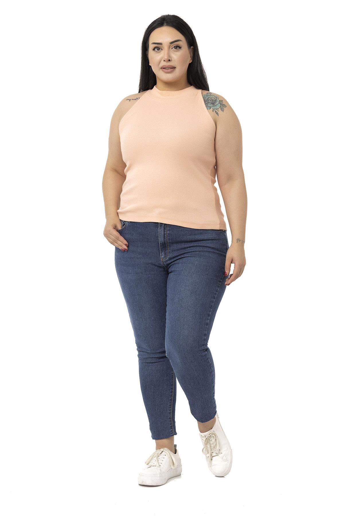 Büyük Beden Halter Yaka Yarım Balıkçı Fitilli Kaşkorse Somon Body