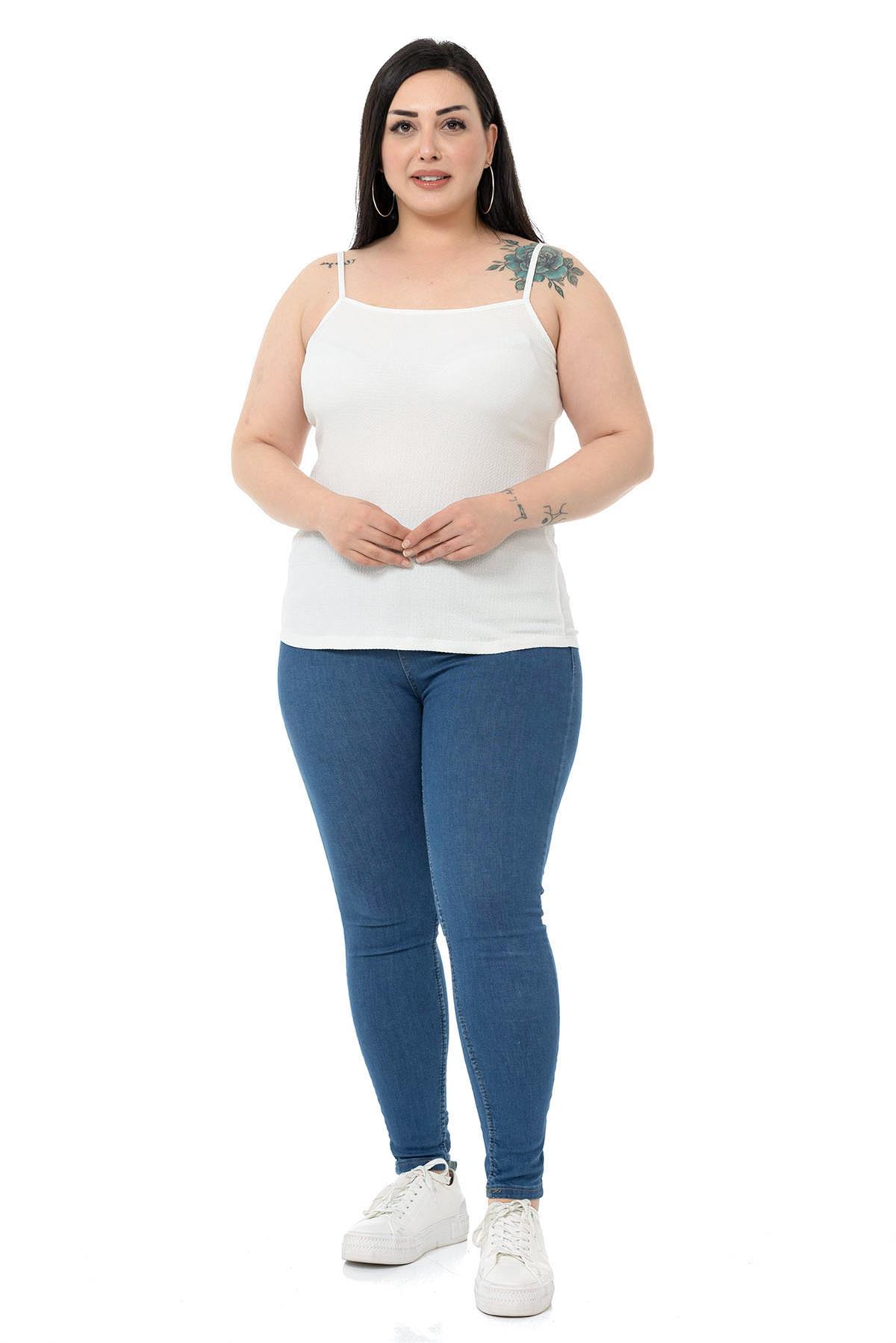 Büyük Beden İp Askılı Bürümcük Beyaz Body