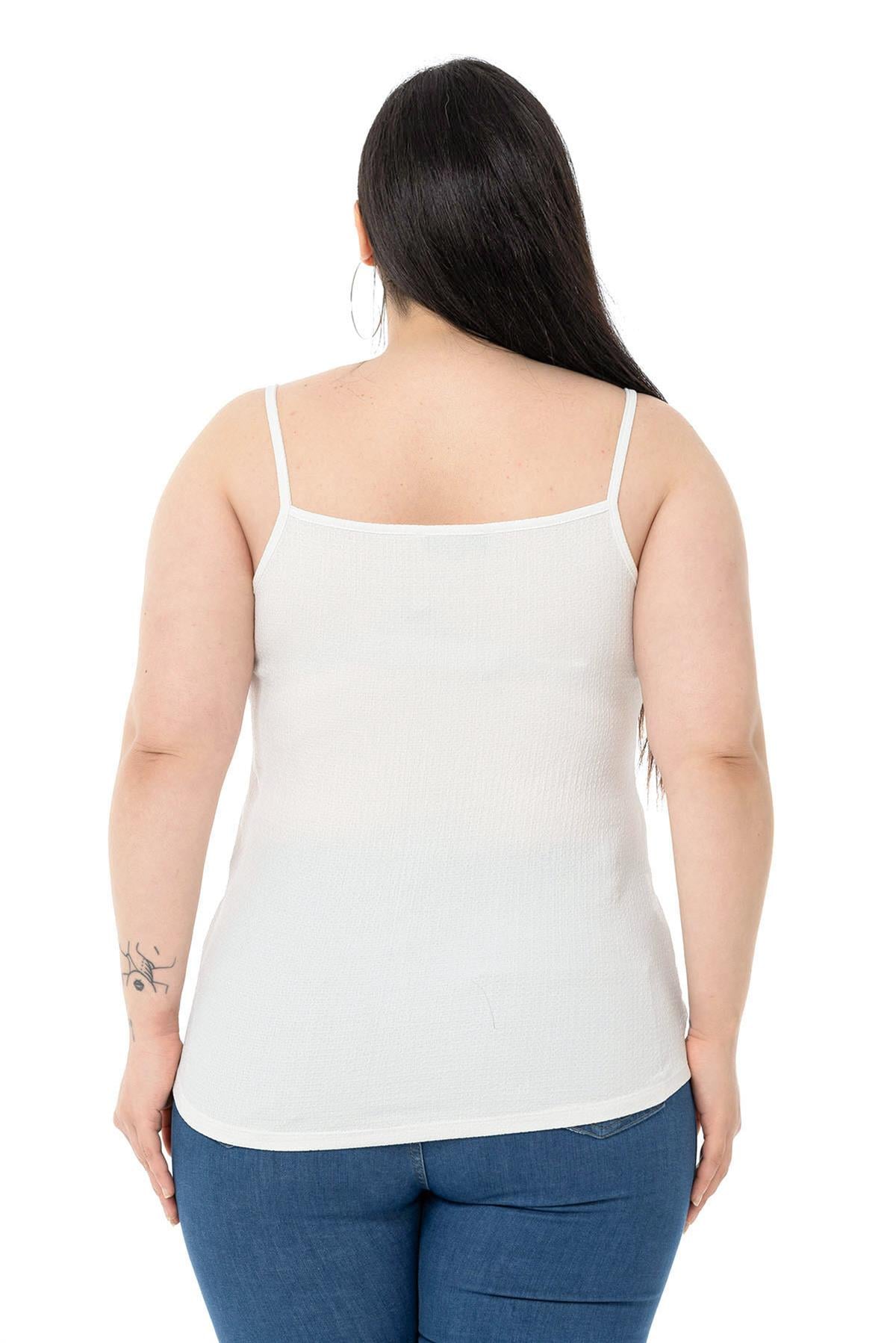 Büyük Beden İp Askılı Bürümcük Beyaz Body