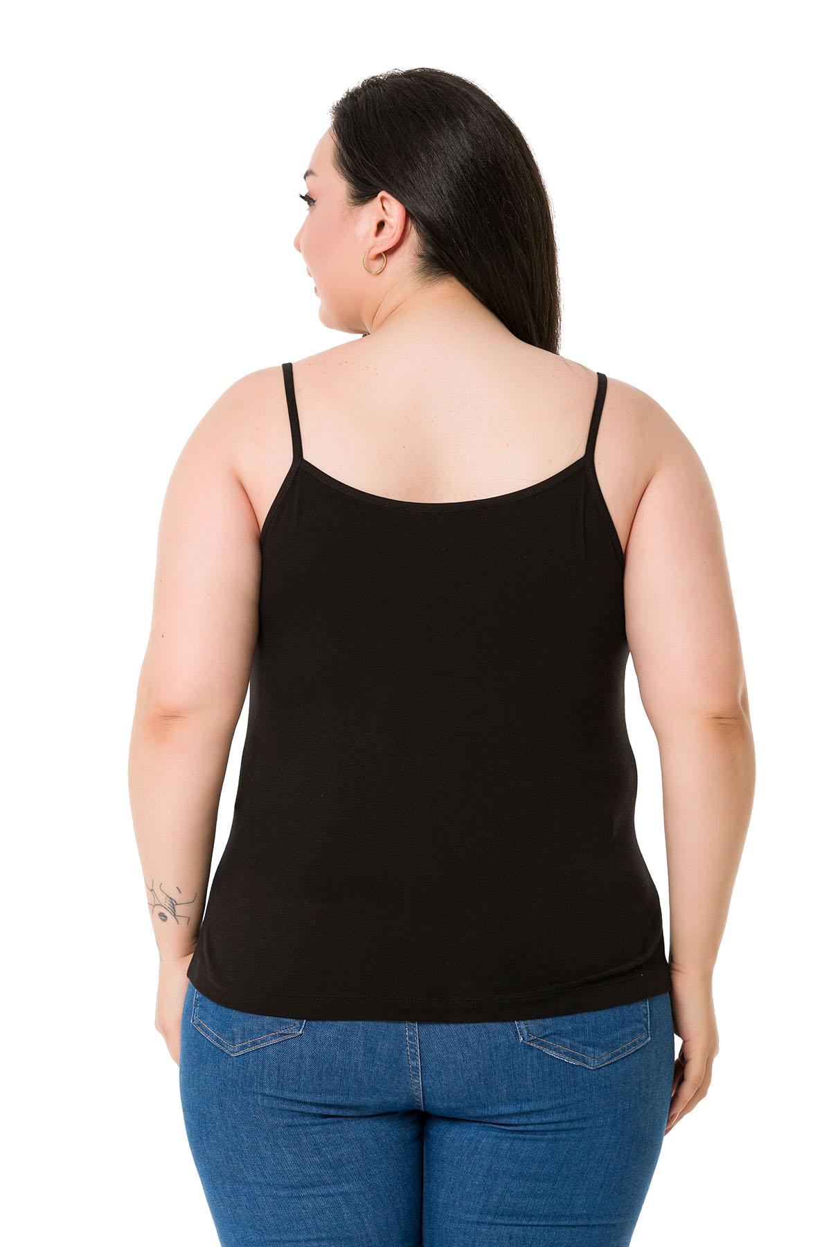 Plus Size Rope Strap Lace Viscose Black Blouse