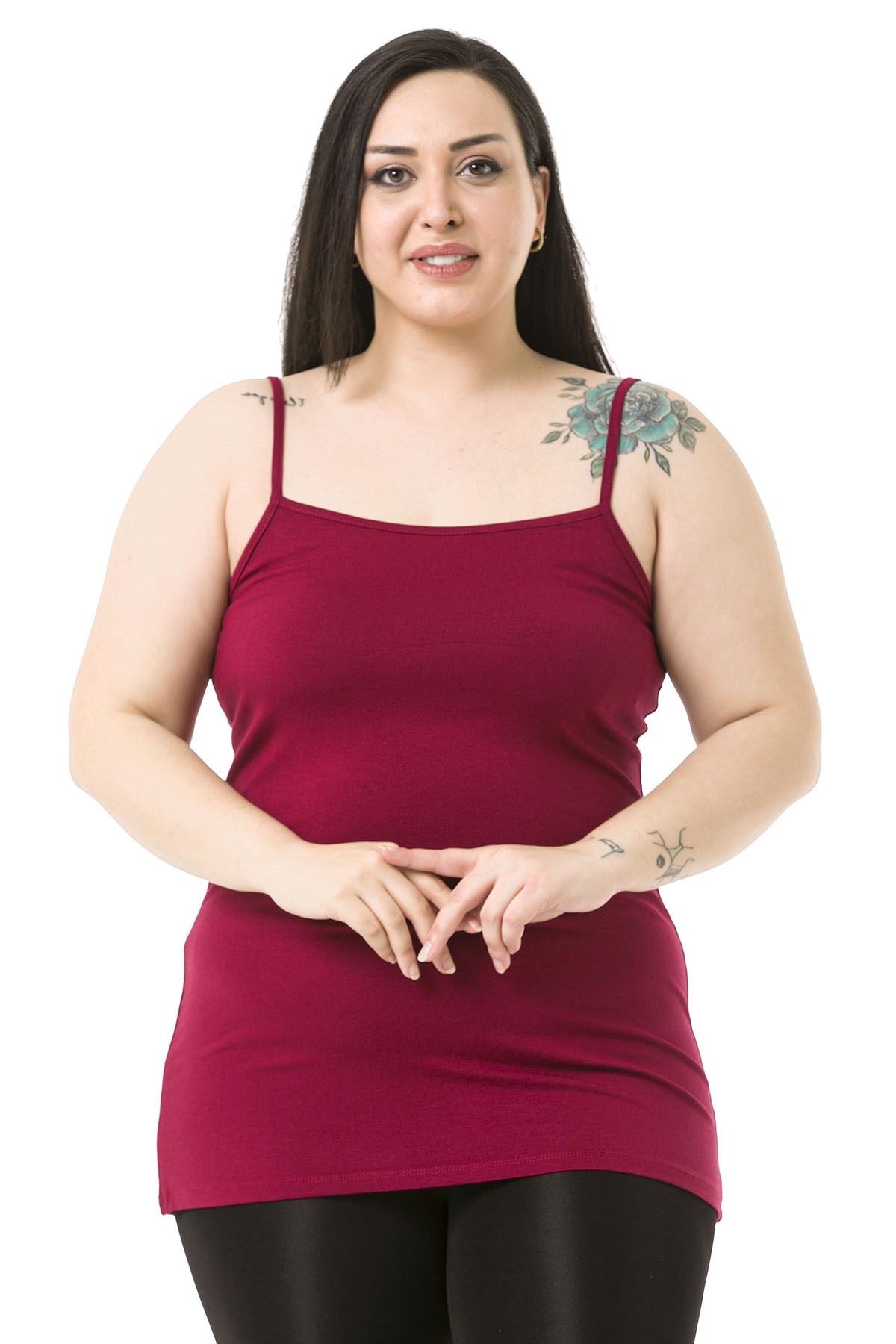 Büyük Beden İp Askılı Viskon Bordo Body