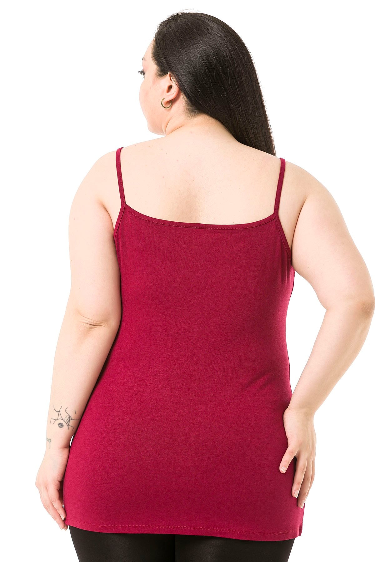 Büyük Beden İp Askılı Viskon Bordo Body