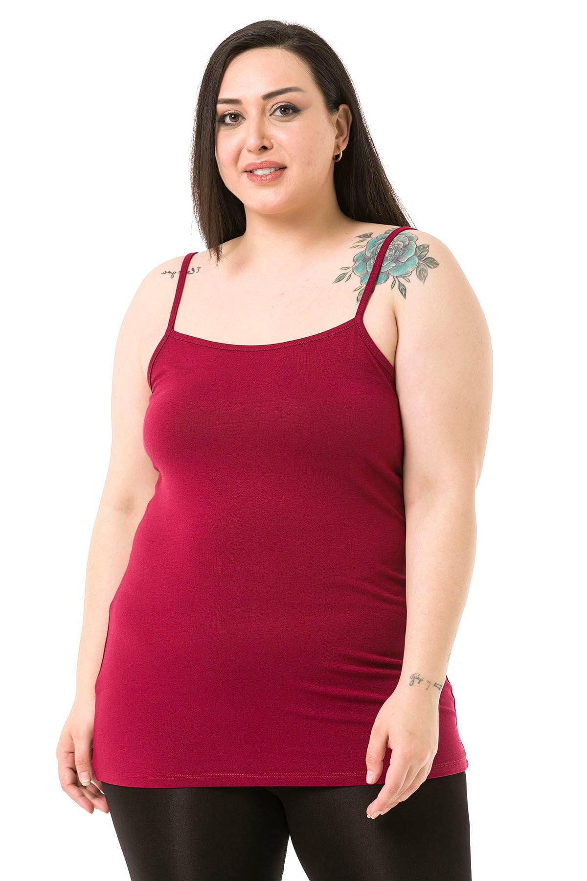 Büyük Beden İp Askılı Viskon Bordo Body