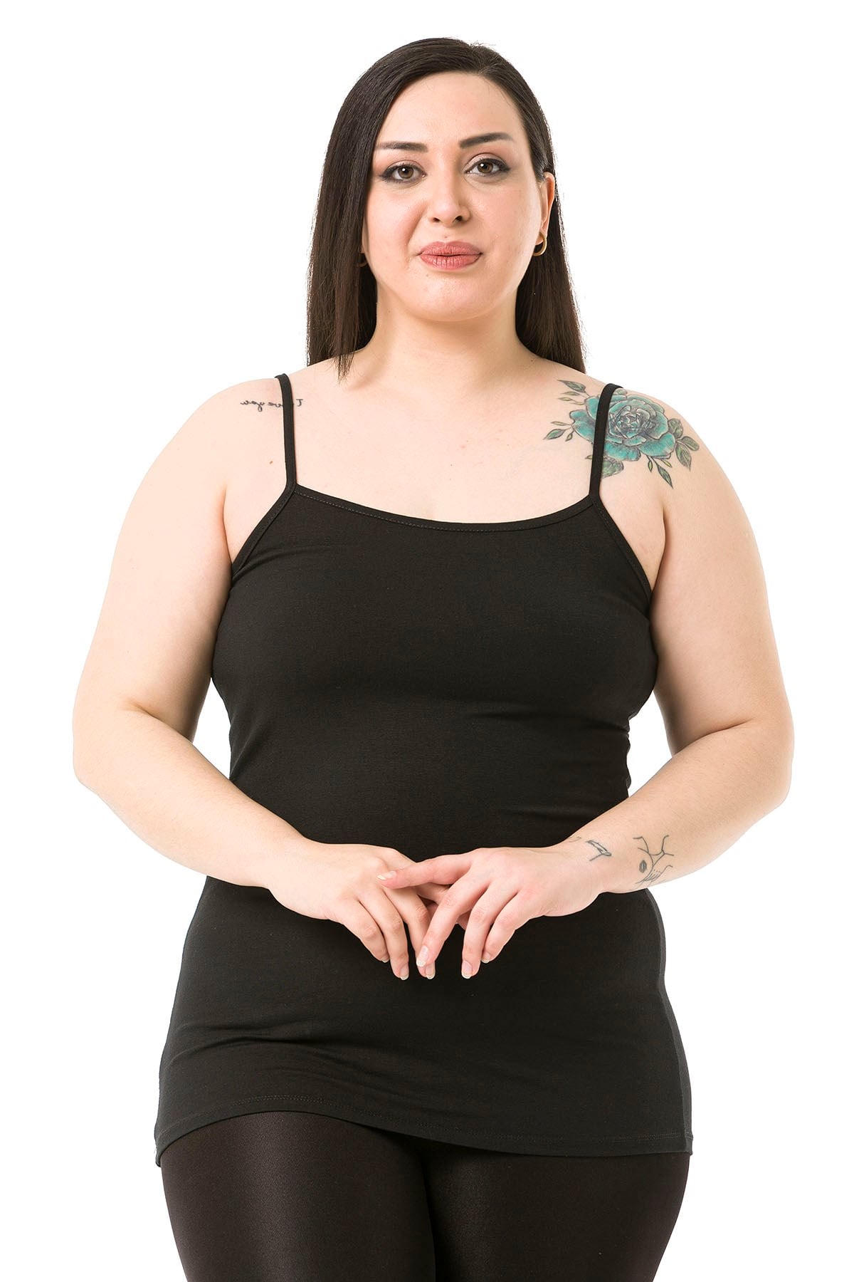 Büyük Beden İp Askılı Viskon Siyah Body