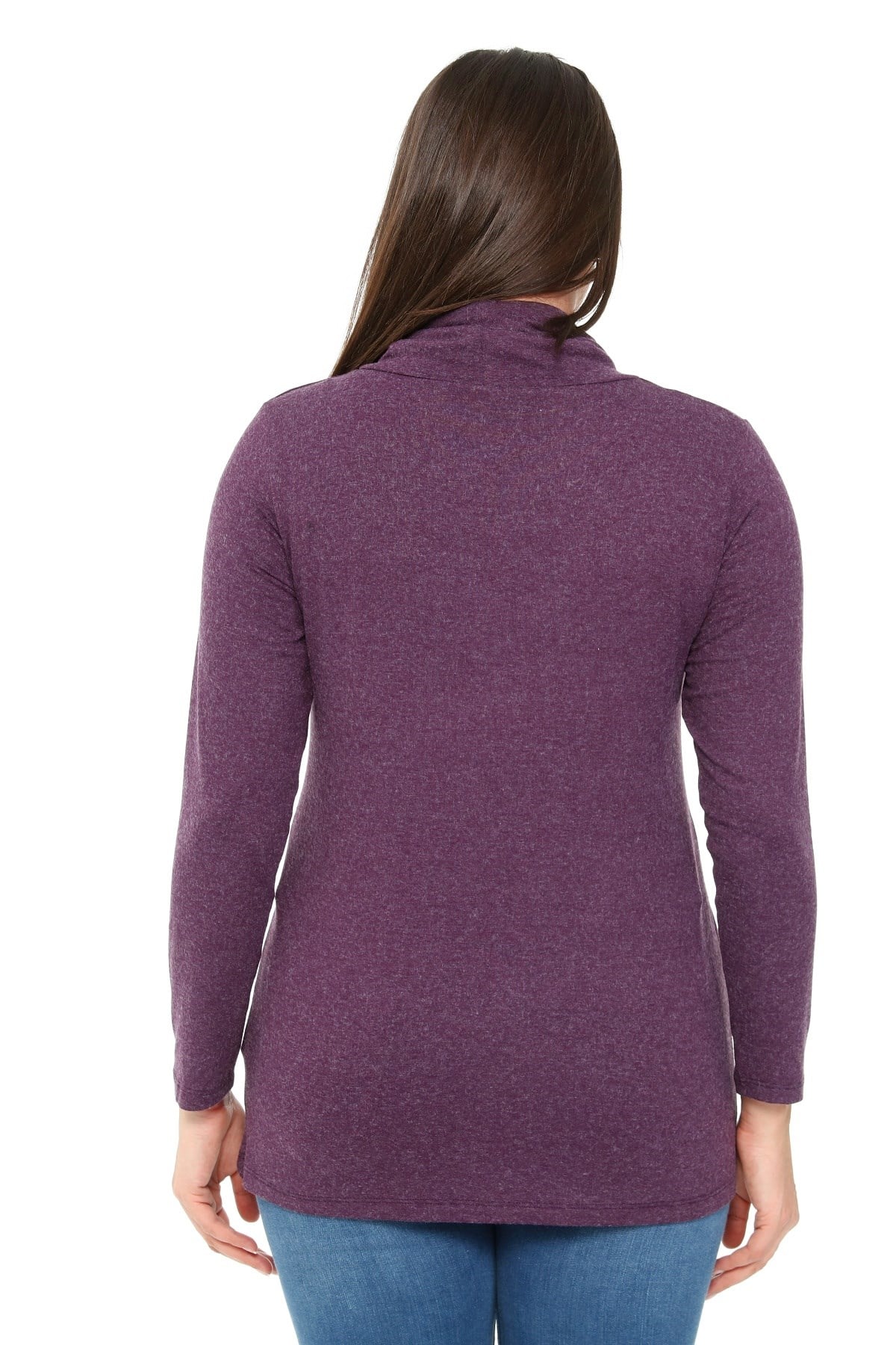 Plus Size Drawstring Collar Collar Button Detailed Wool Viscose Plum Blouse