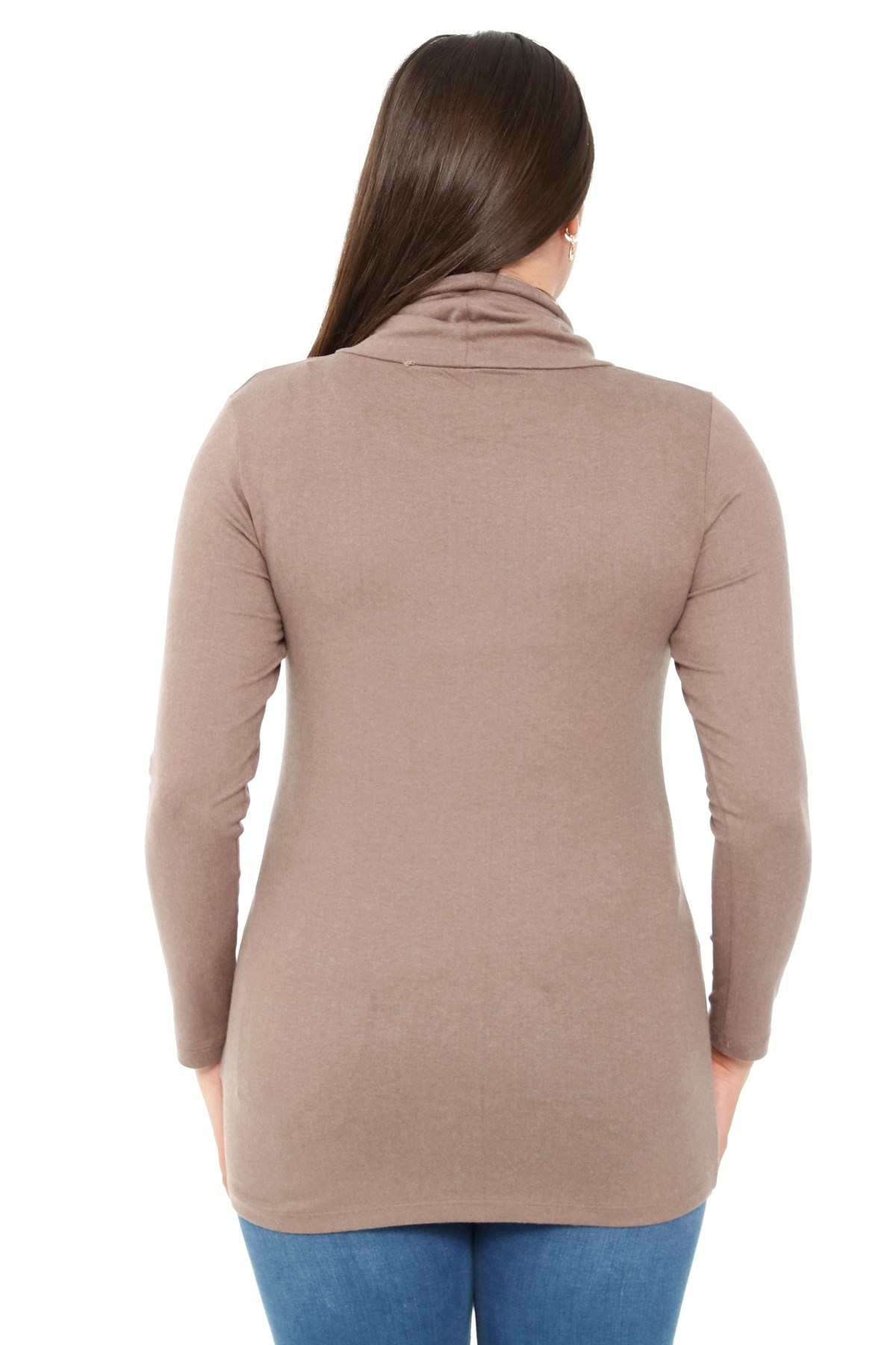 Plus Size Drawstring Collar Collar Button Detailed Wool Viscose Mink Blouse