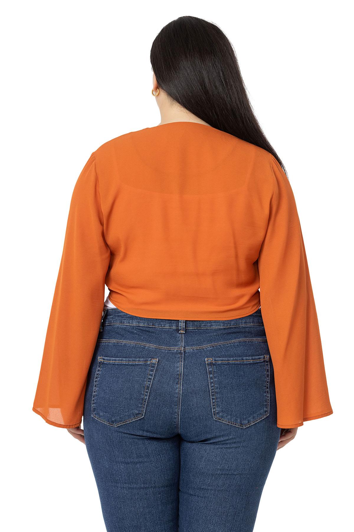 Plus Size Spanish Sleeves Tie Front Chiffon Brick Bolero