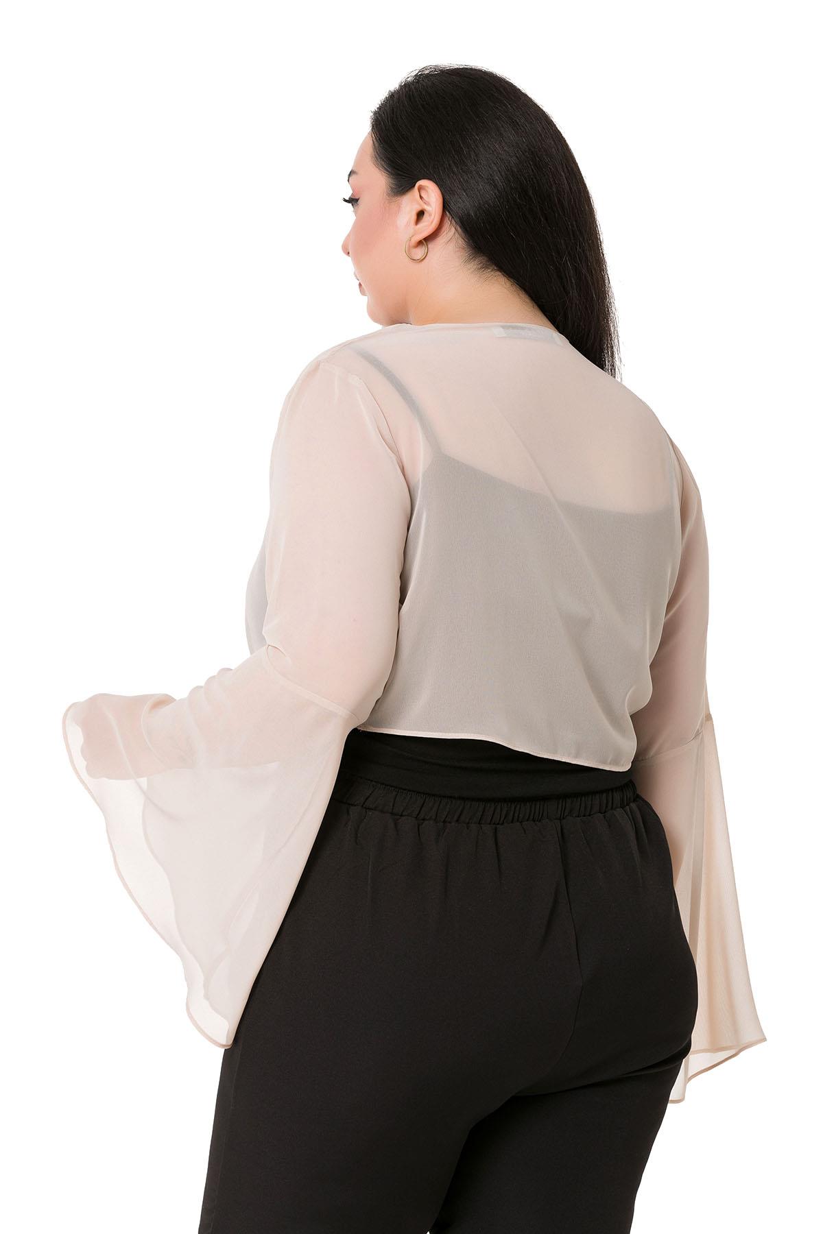 Plus Size Spanish Sleeves Tie Front Chiffon Beige Bolero