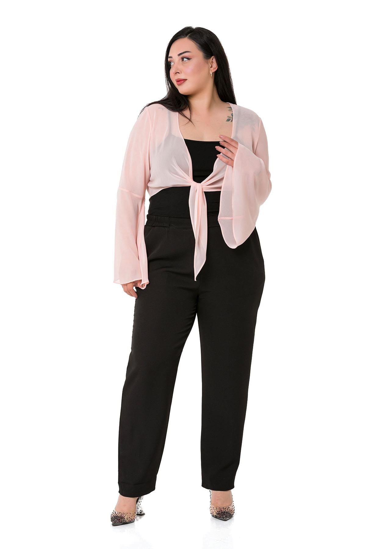 Plus Size Spanish Sleeves Tie Front Chiffon Light Pink Bolero