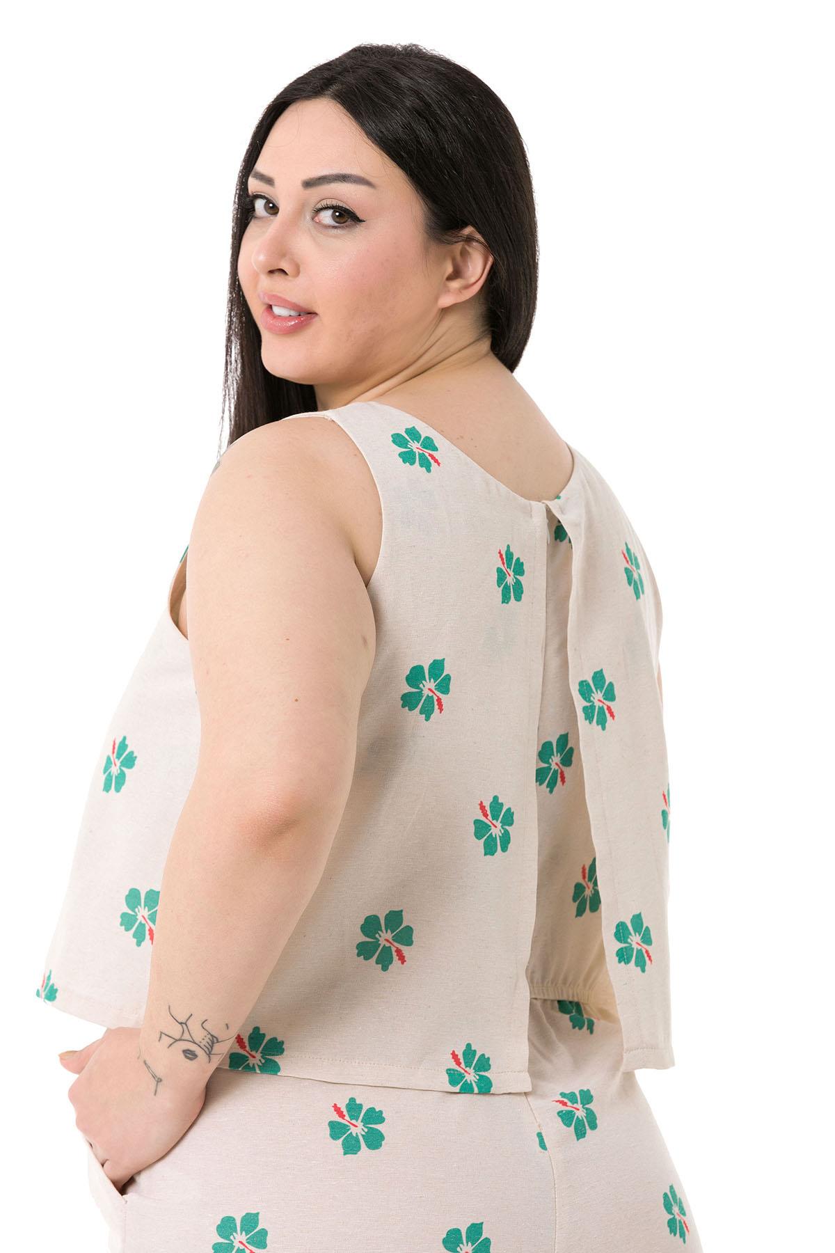 Plus Size Thick Strap Green Floral Jumpsuit