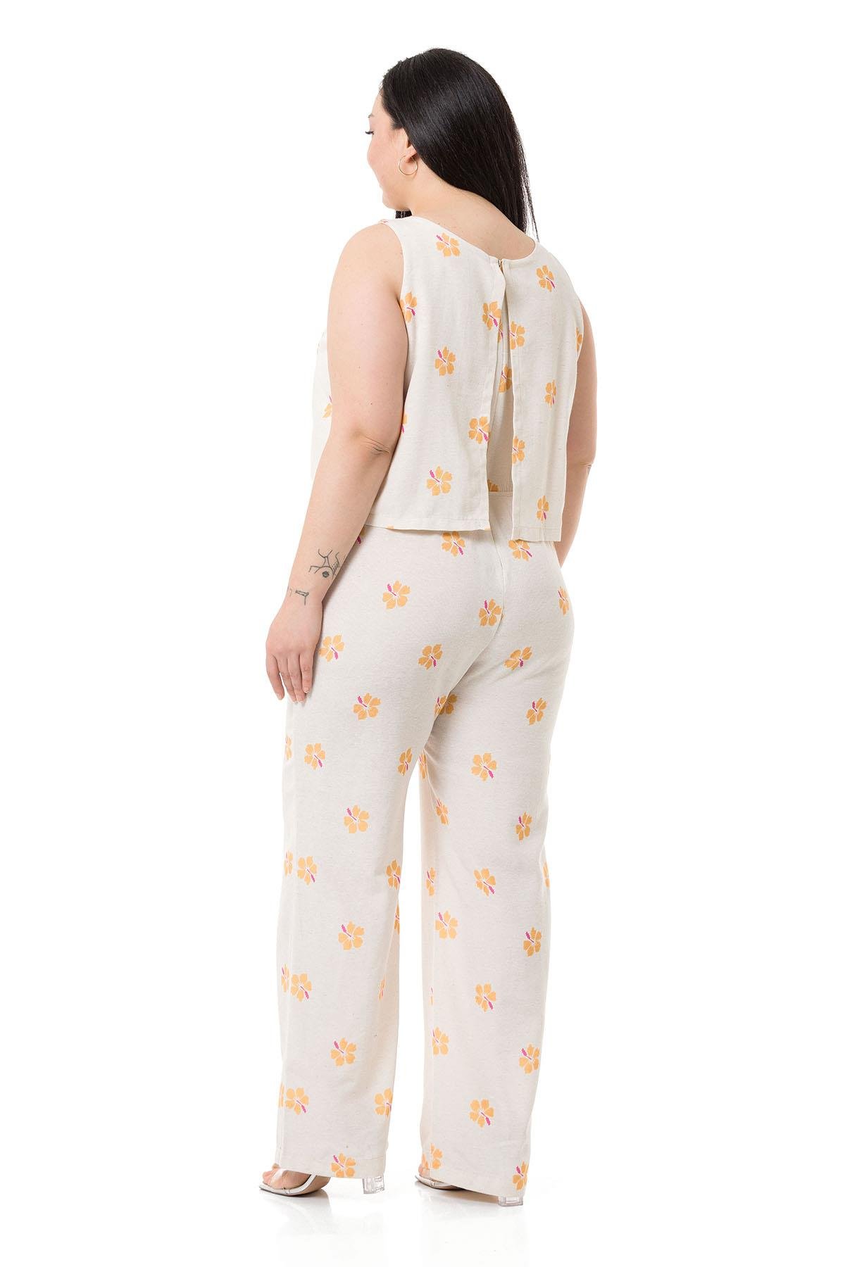 Plus Size Thick Strap Yellow Floral Jumpsuit