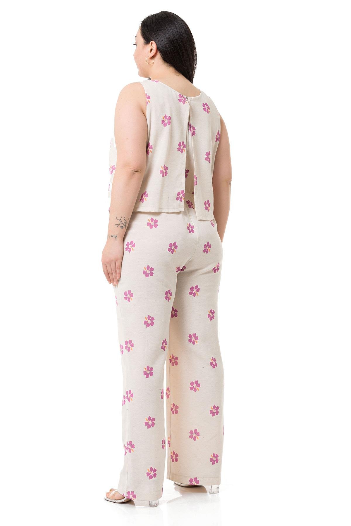 Plus Size Thick Strap Pink Floral Jumpsuit