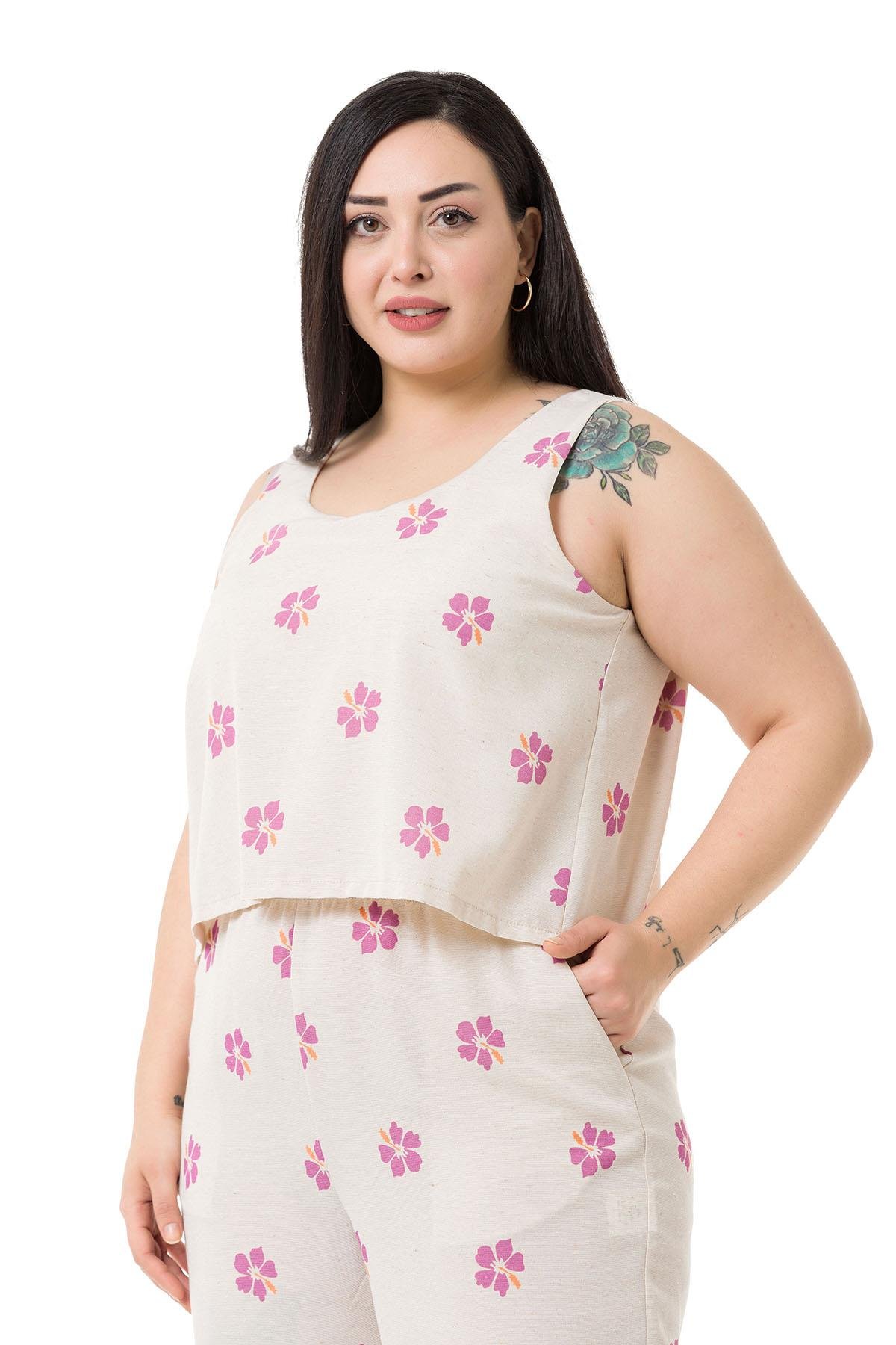 Plus Size Thick Strap Pink Floral Jumpsuit