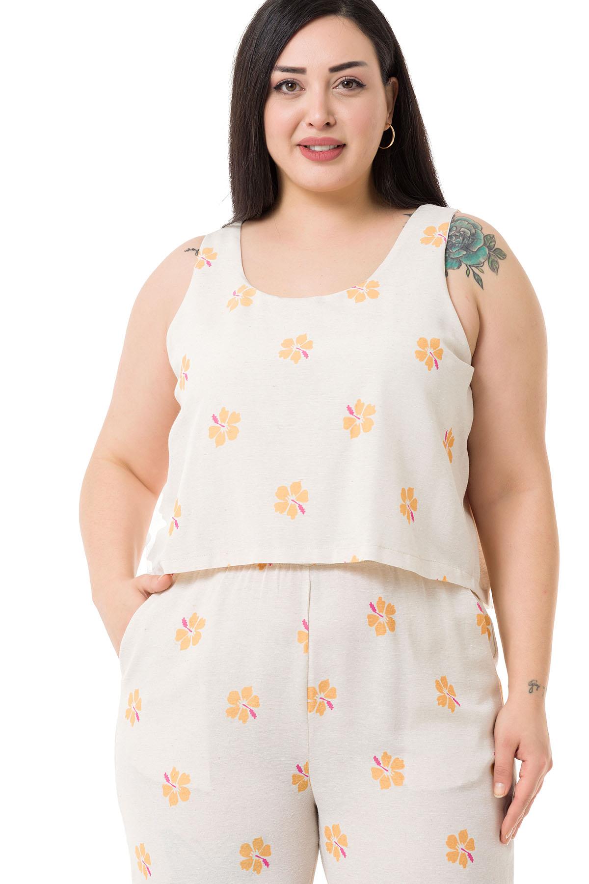 Plus Size Thick Strap Yellow Floral Jumpsuit