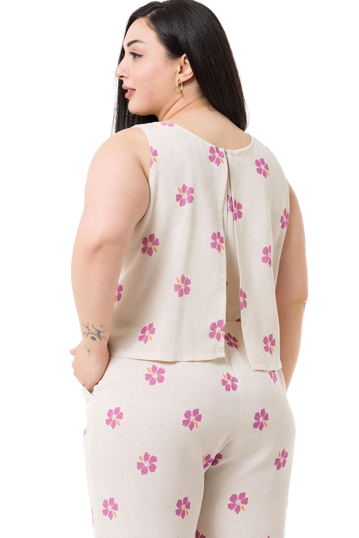 Plus Size Thick Strap Pink Floral Jumpsuit