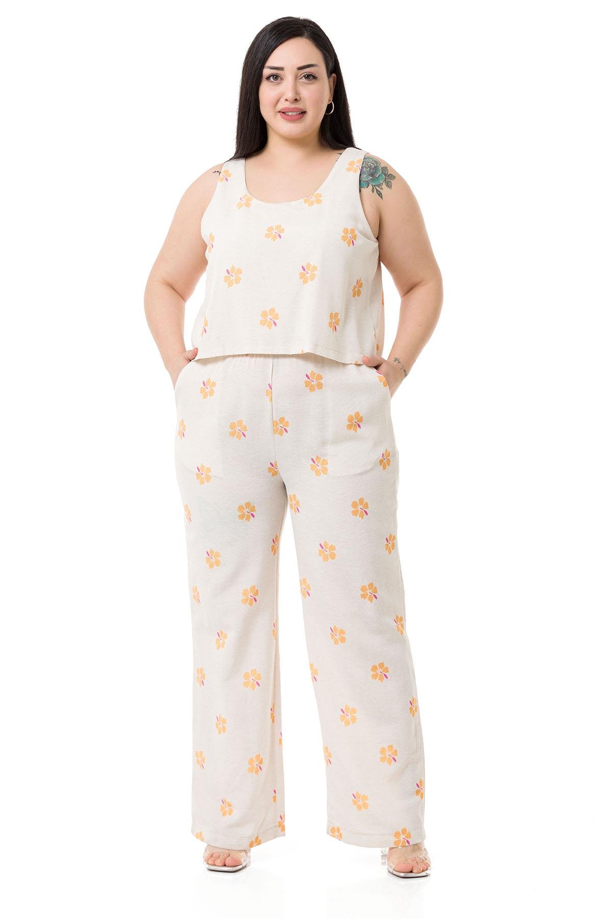 Plus Size Thick Strap Yellow Floral Jumpsuit