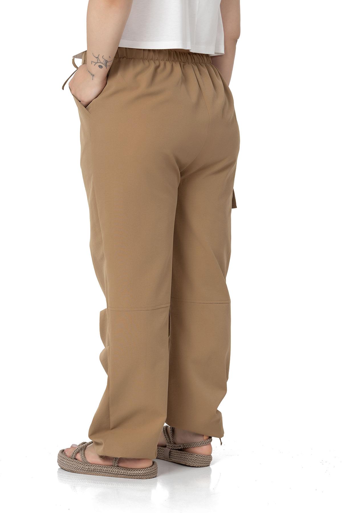 Plus Size Cargo Pocket Parachute Mink Trousers