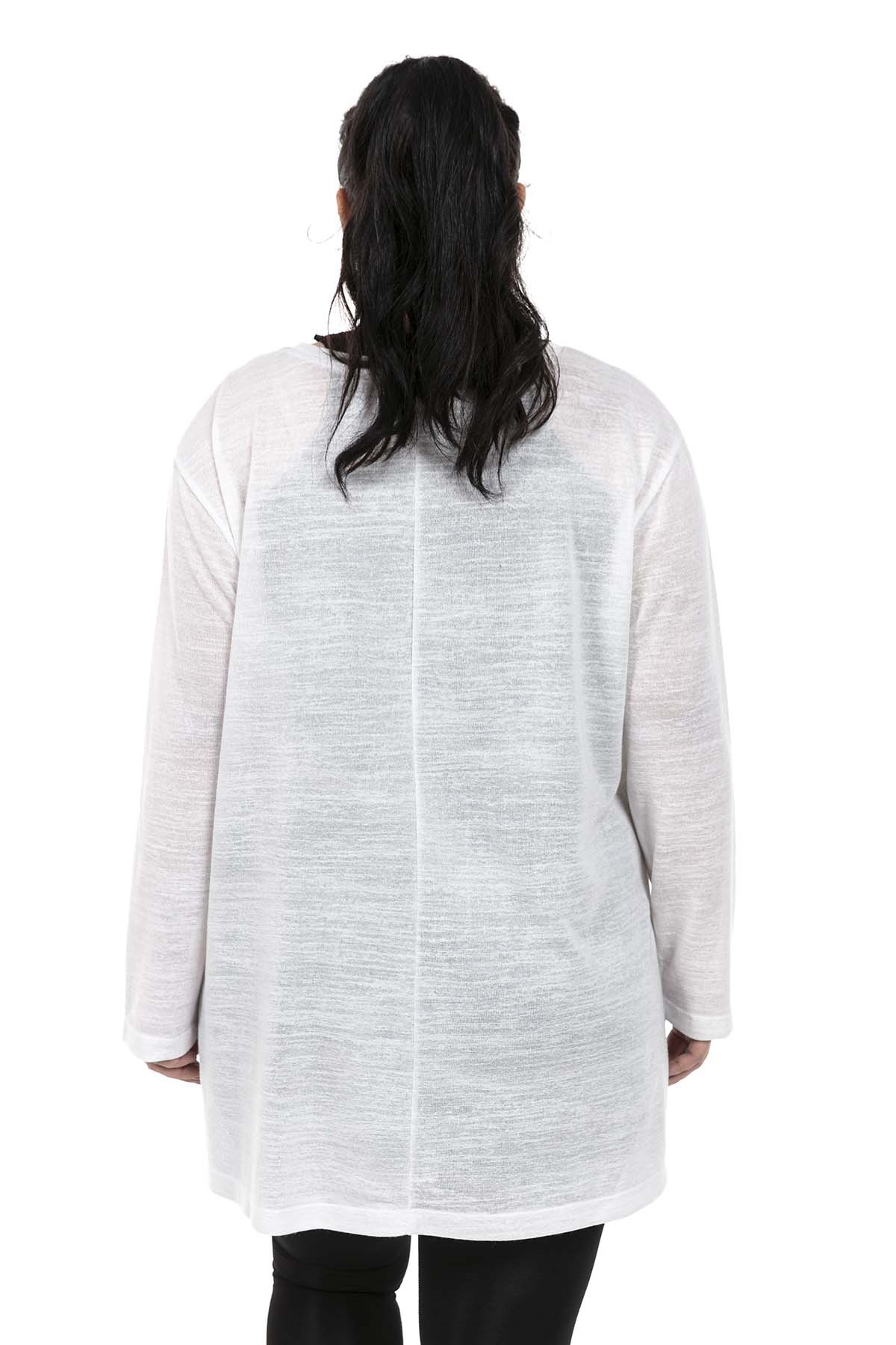 Plus Size Boat Neck Flared White Blouse with Side Slit Detail