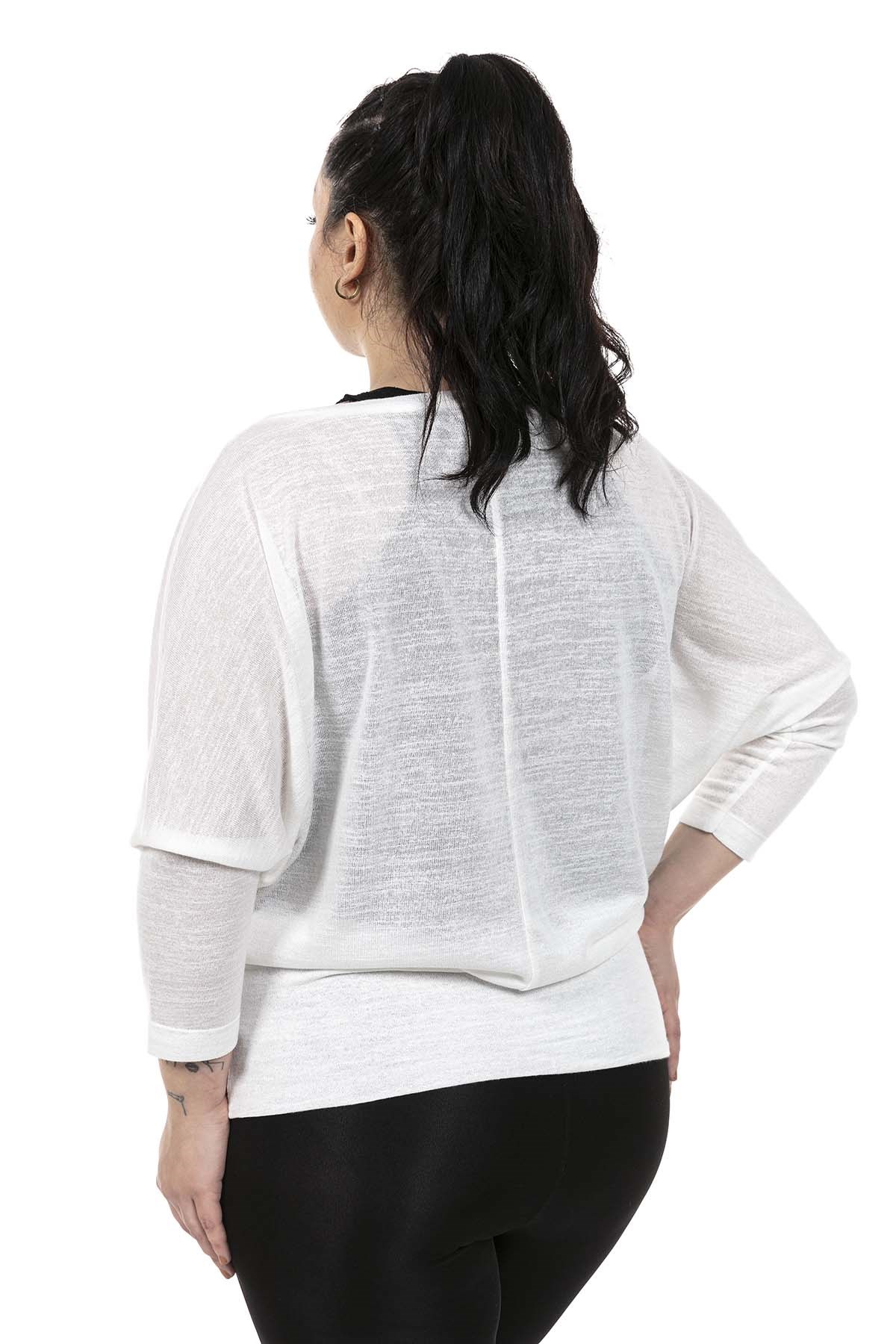 Plus Size Boat Neck Bat Sleeve Skirt Wide Band Flared White Blouse