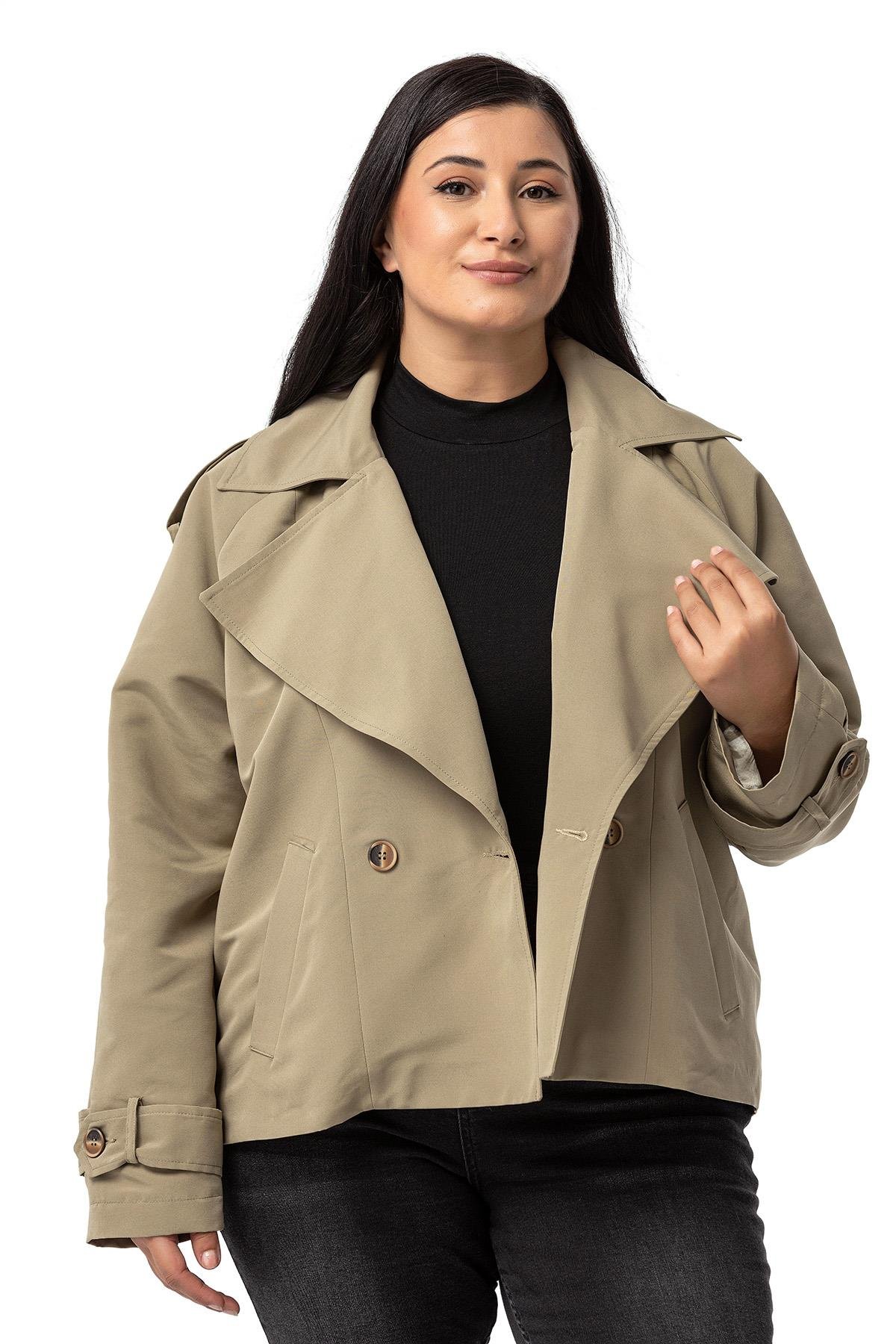 Plus Size Mono Collar Oversize Shamrock Short Trench Coat