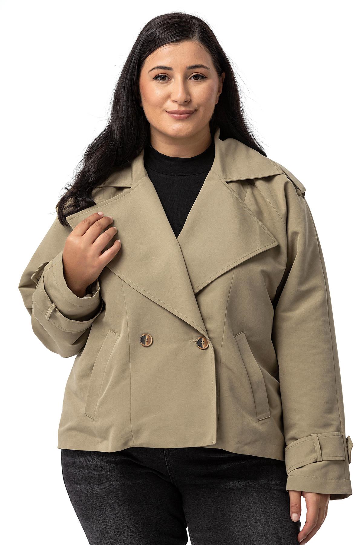 Plus Size Mono Collar Oversize Shamrock Short Trench Coat