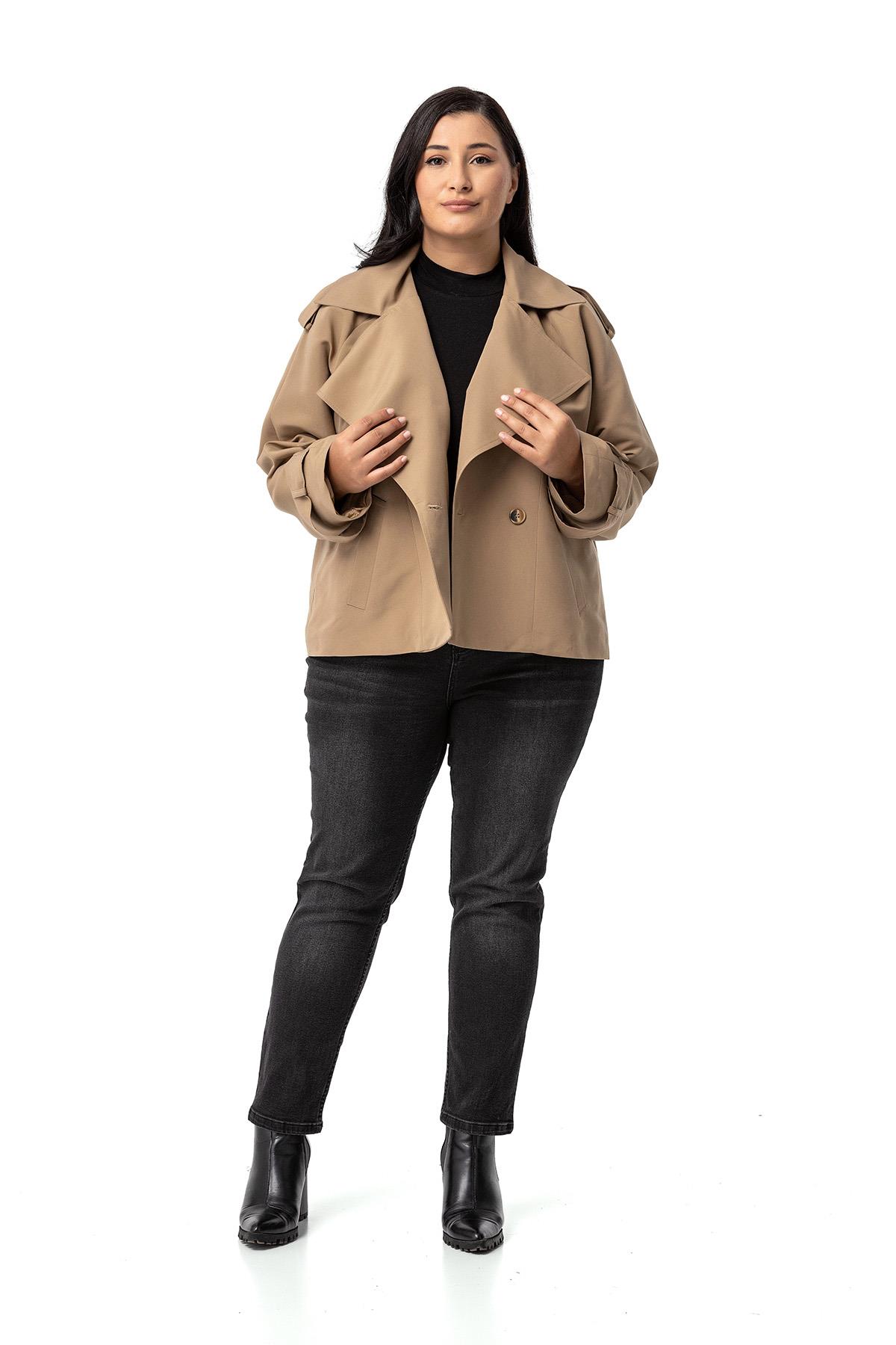 Plus Size Mono Collar Oversize Mink Short Trench Coat