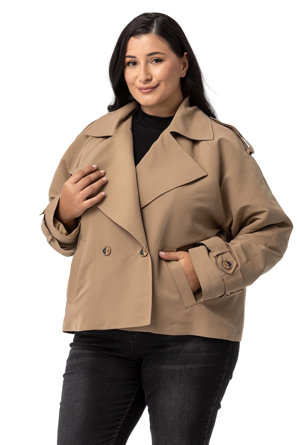 Plus Size Mono Collar Oversize Mink Short Trench Coat