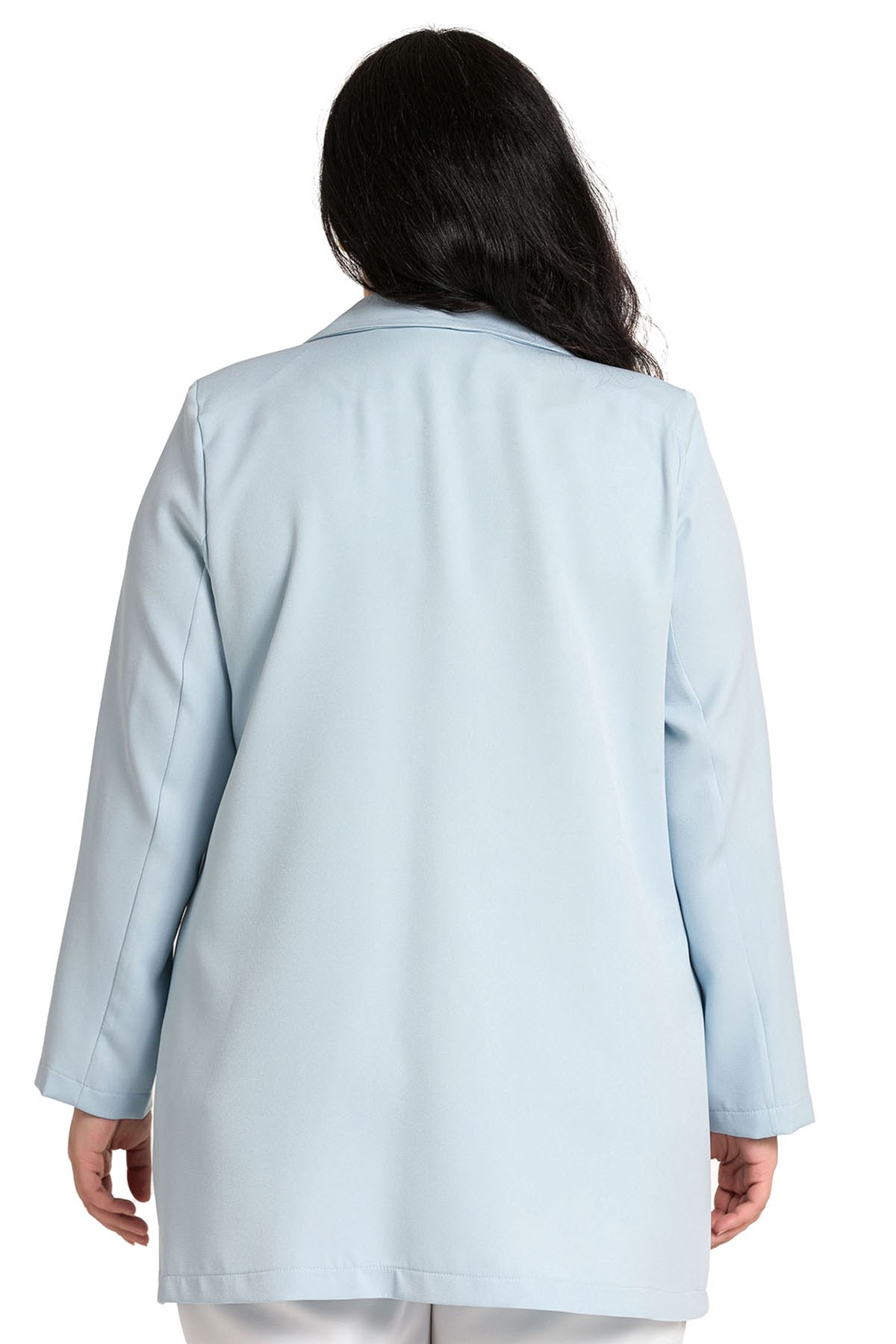 Plus Size Mono Collar Ornamental Pocket Flap Baby Blue Unlined Jacket