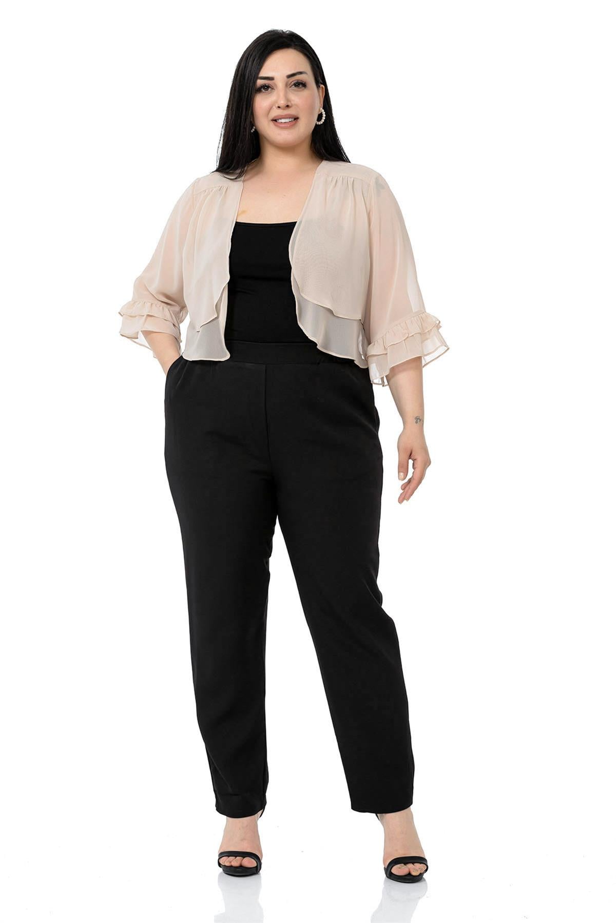 Plus Size Chiffon Beige Bolero with Double Layers on the Front Sleeves and Ruffles on the Back