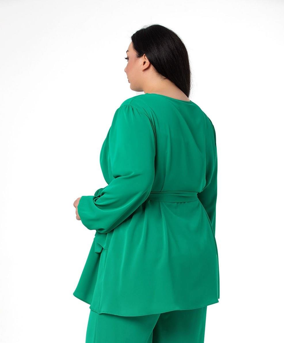 Plus Size Double Layered Front Elastic Armhole Benetton Green Blouse