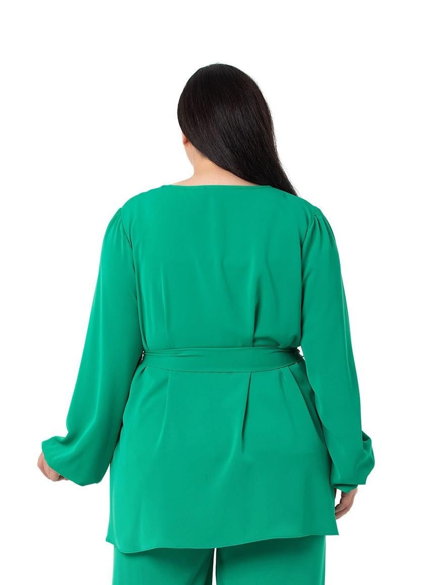Plus Size Double Layered Front Elastic Armhole Benetton Green Blouse
