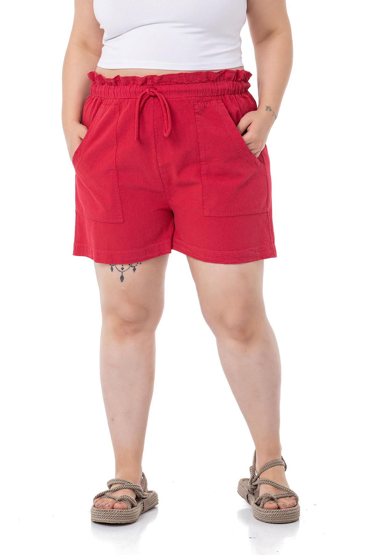 Plus Size Red Shorts with Dyed Pockets Elastic and Drawstring Waist Relaxed Cut